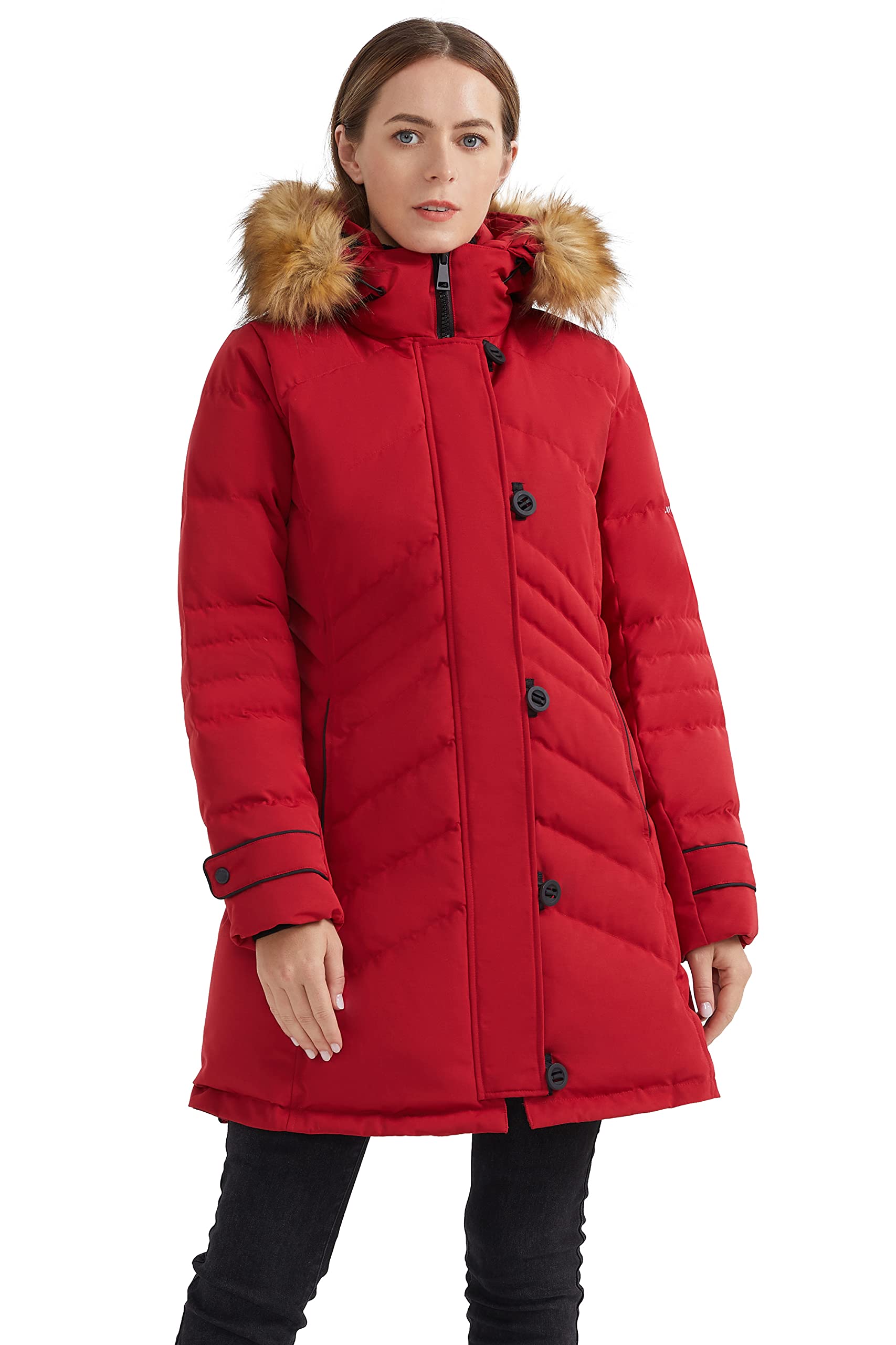 Orolay Women's Hooded Slim Puffer Jacket - Quilted Mid-Length Winter Down Coat for Cold Weather | Warm & Stylish Outerwear for Everyday Wear, Commuting & Outdoor Activities