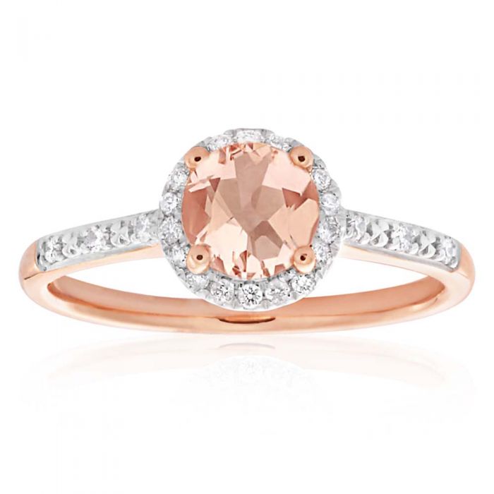 9ct Rose Gold 0.8ct Morganite & 0.10ct Diamond Halo Engagement Ring for Women - Perfect for Weddings, Anniversaries & Special Occasions