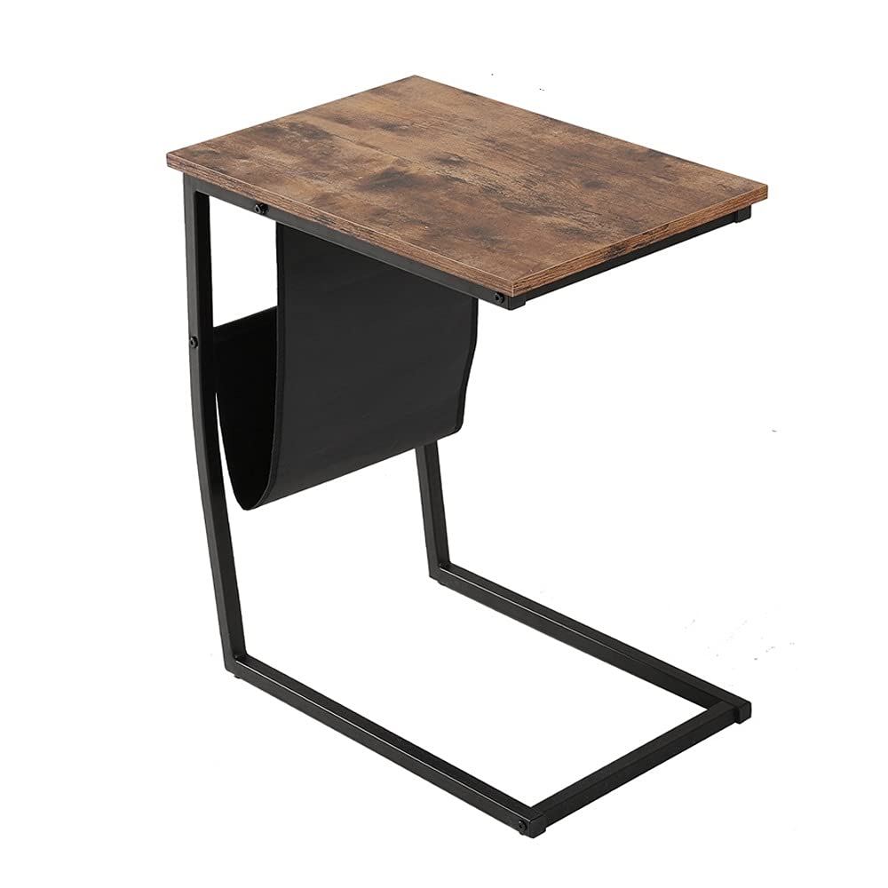 KUTAU Industrial Side Table - Mobile Snack Table for Coffee, Laptop & Tablet - Wood Look Accent Furniture with Metal Frame - Perfect for Living Room, Bedroom or Office Use Next to Sofa, Couch or Chair