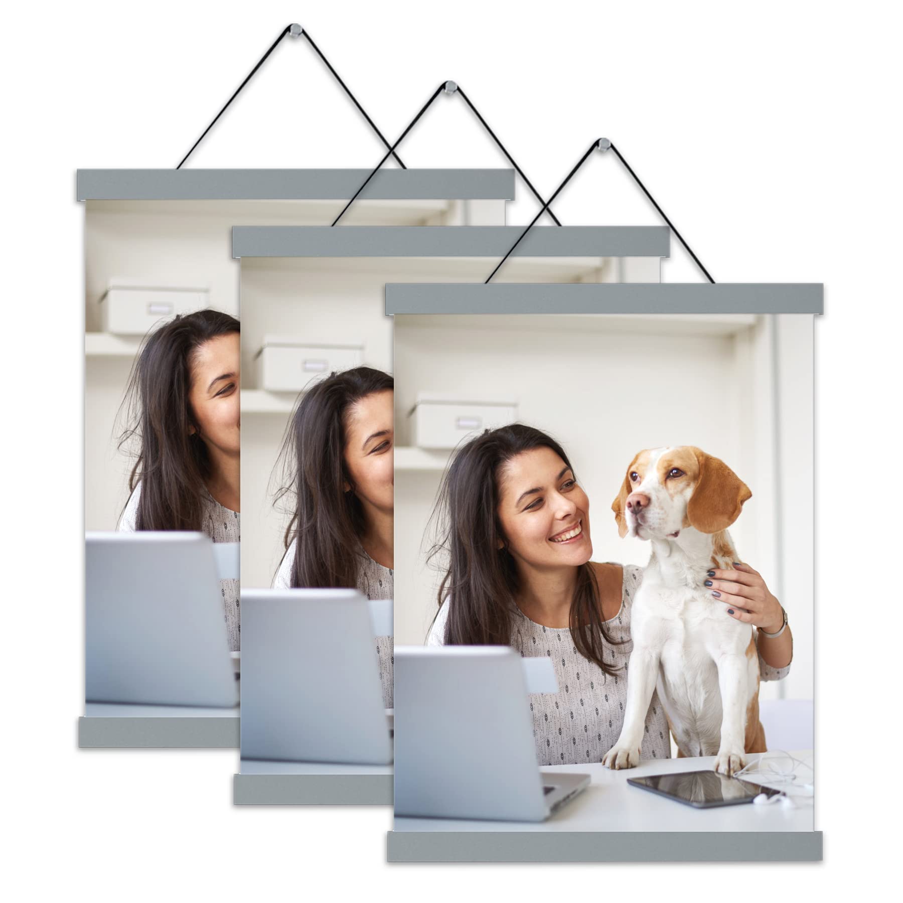YK Artwood 12x18 Magnetic Poster Frame Set of 3 - Gray Wall Hanging Frames for Photos, Pictures, Canvas Artwork - Perfect for Home Decor, Office Display & Gallery Wall Arrangement