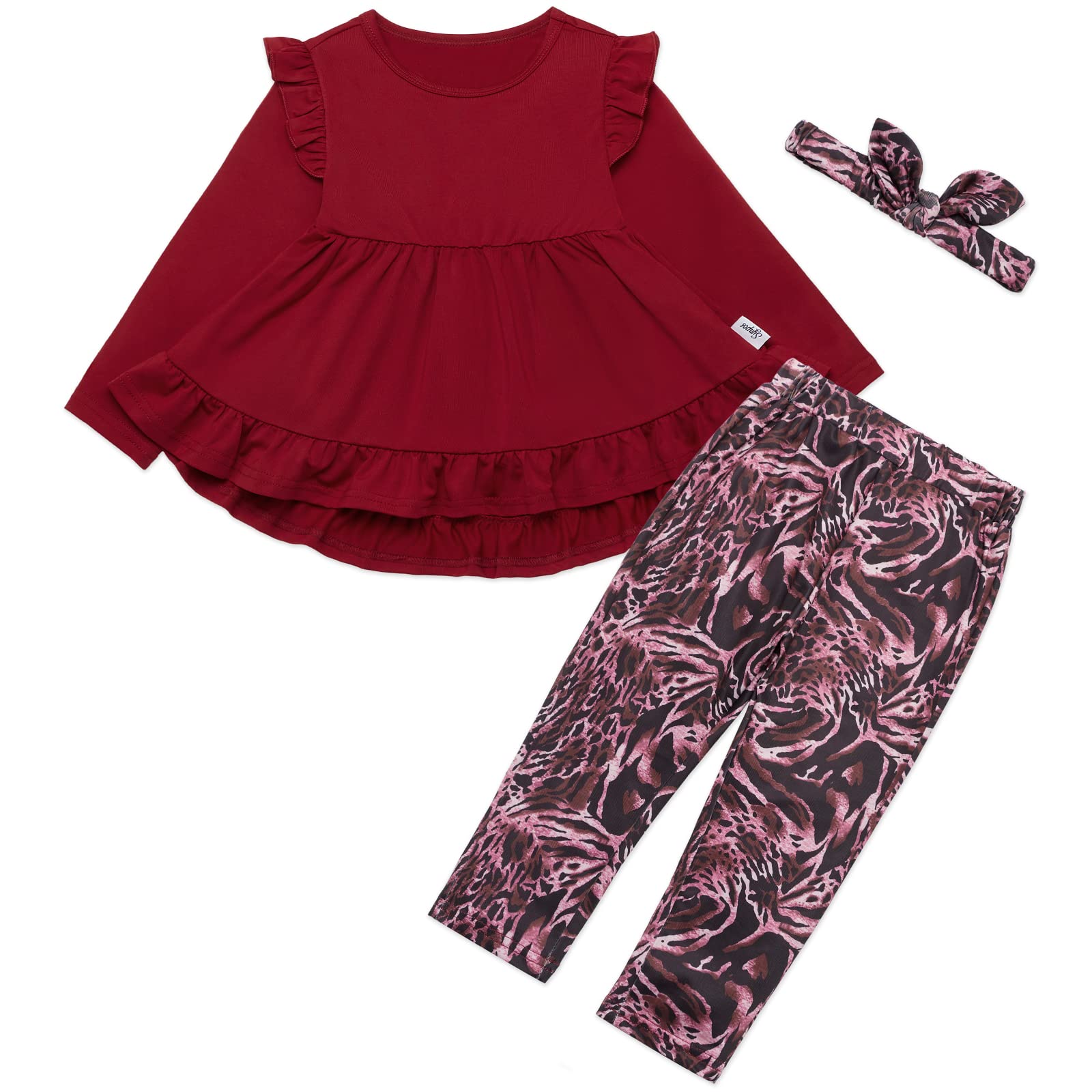 Adorable Toddler Baby Girl Outfit Set - Long Sleeve Ruffle Top & Floral Pants with Headband | Fall Winter Clothes for Girls | Perfect for Holidays, Family Photos & Special Occasions