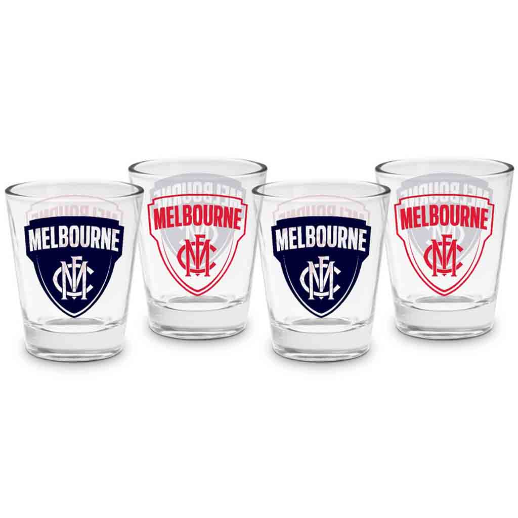 Melbourne Demons 4-Pack Shot Glasses - Official AFL Team Barware for Parties, Tailgating & Game Day Celebrations