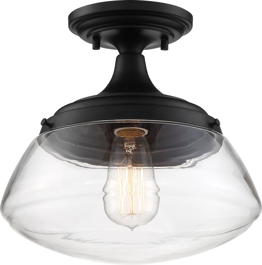 10W Kew 1 Light Flush Mount Ceiling Light Fixture - Aged Bronze with Clear Glass Shade for Bedroom, Hallway & Kitchen Lighting