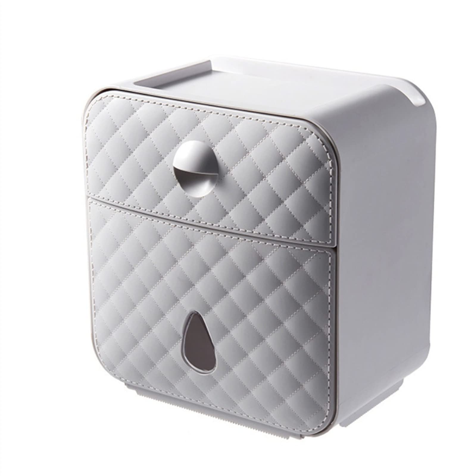 Waterproof Toilet Paper Holder with Towel Storage - Wall Mounted Bathroom Organizer, No Drill Double Layer Tray for Rolls & Essentials - Light Gray - Perfect for Small Bathrooms & Powder Rooms