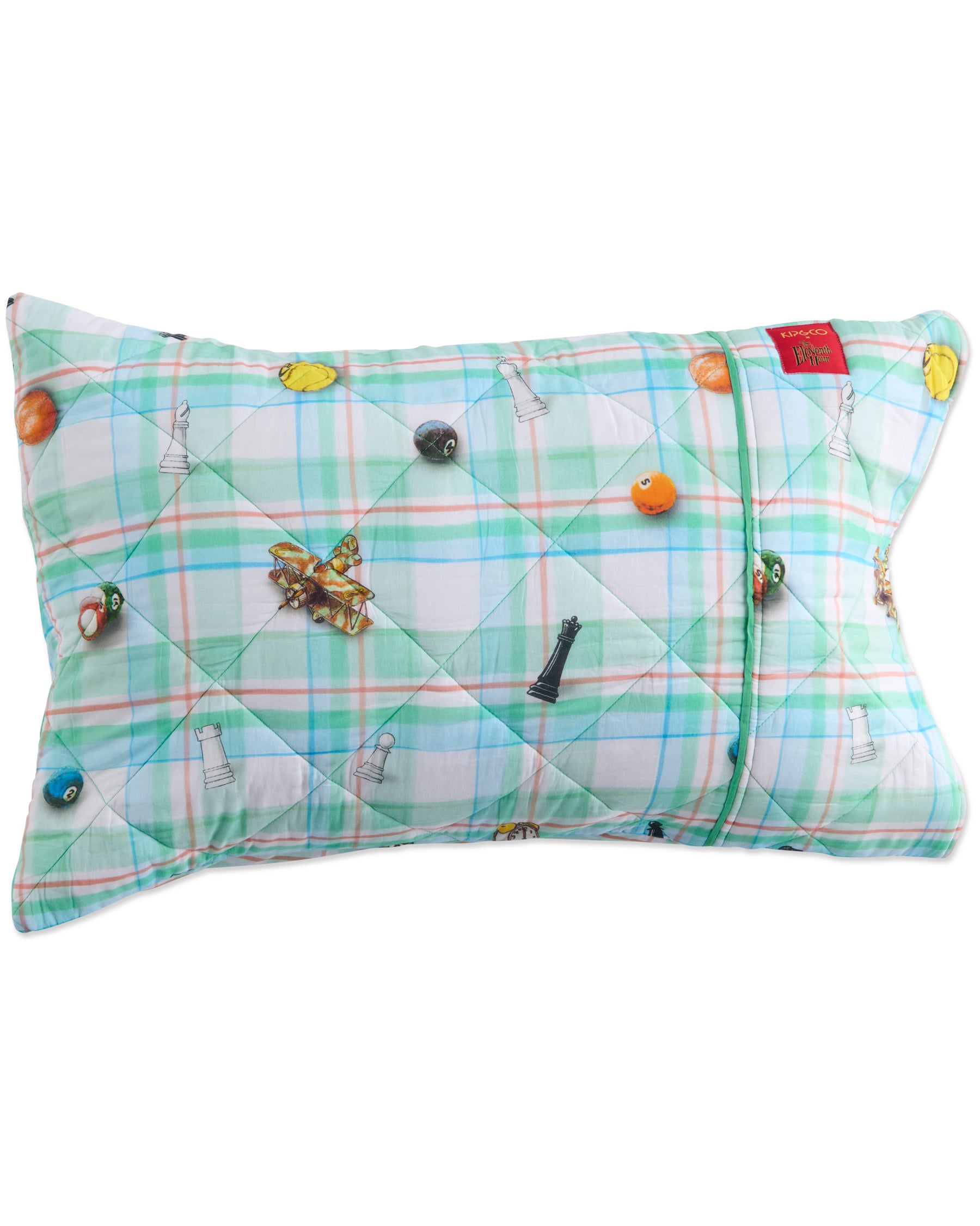 Kip&Co x Eleventh Hour Snookered Tartan Organic Cotton Quilted Pillowcase - Soft & Eco-Friendly Decorative Pillow Cover for Bedroom, Sofa, and Living Room Decor