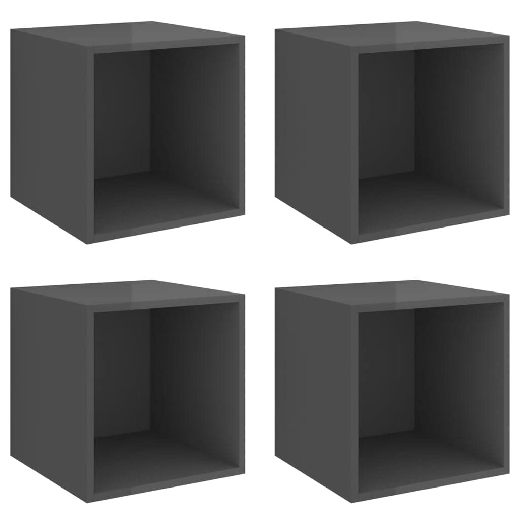 vidaXL 4-Piece Wall Mounted Storage Cabinets Set - High Gloss Gray Engineered Wood Floating Shelves for Home Office Organization | Space-Saving Wall Cabinets for Kitchen, Bathroom, Living Room & Bedroom Storage Solutions
