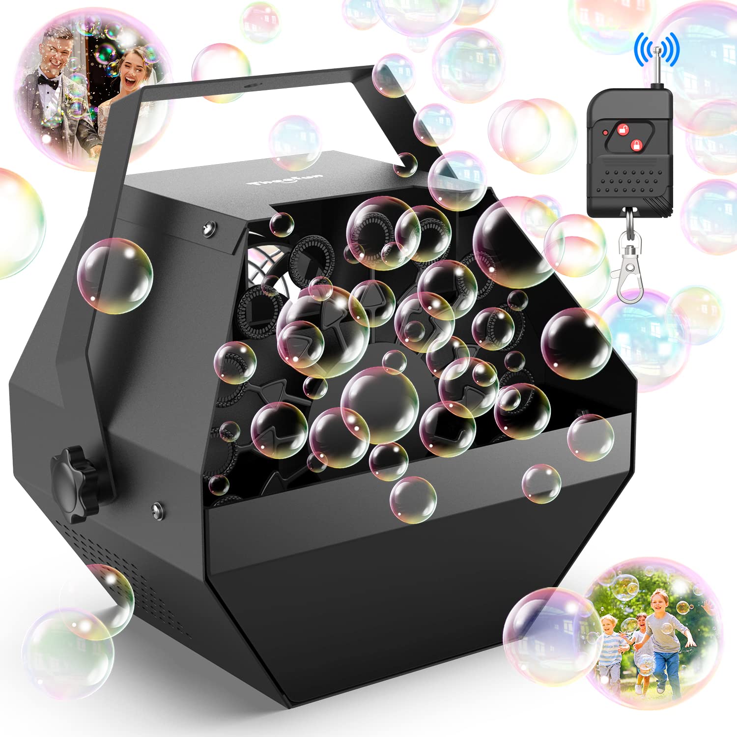 Wireless Remote Control Bubble Machine for Kids - 1000+ Bubbles Per Minute with LED Lights & Smoke Effects | 12 Color Options, 2500CFM Fog Output & Strobe Light | Perfect for Birthday Parties, Outdoor Events & Kids Playtime