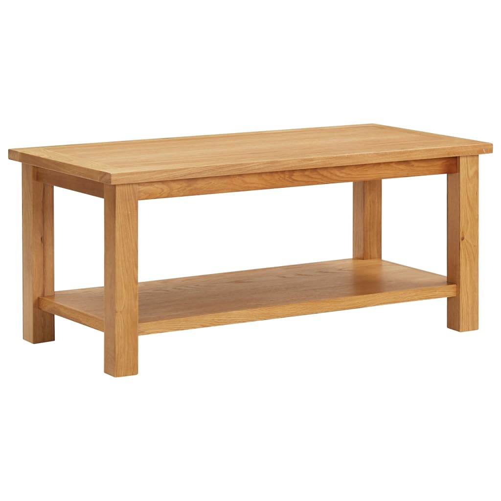 Solid Oak Wood Coffee Table with Shelf - 43.3x21.7x15.7 Inch Rustic Living Room Table Set, Durable Acacia & MDF with Oak Veneer - Perfect for Small Spaces, Apartments, and Cozy Home Decor (Brown)