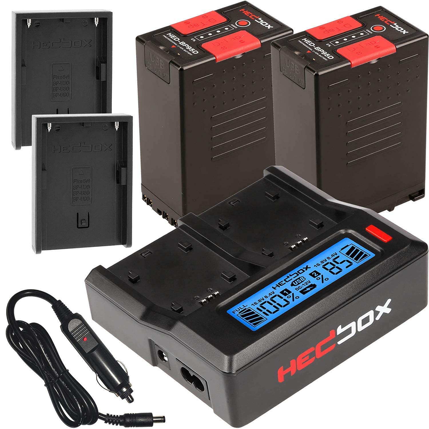 HEDBOX RP-DC50/BP95DX Dual Battery Charger Kit (95Wh) - Compatible with Sony BP-U30/U60/U90 & PMW-150/200/300/EX1/EX3/F3 Cameras - Professional Power Solution for Film Production, Live Streaming & Outdoor Shooting