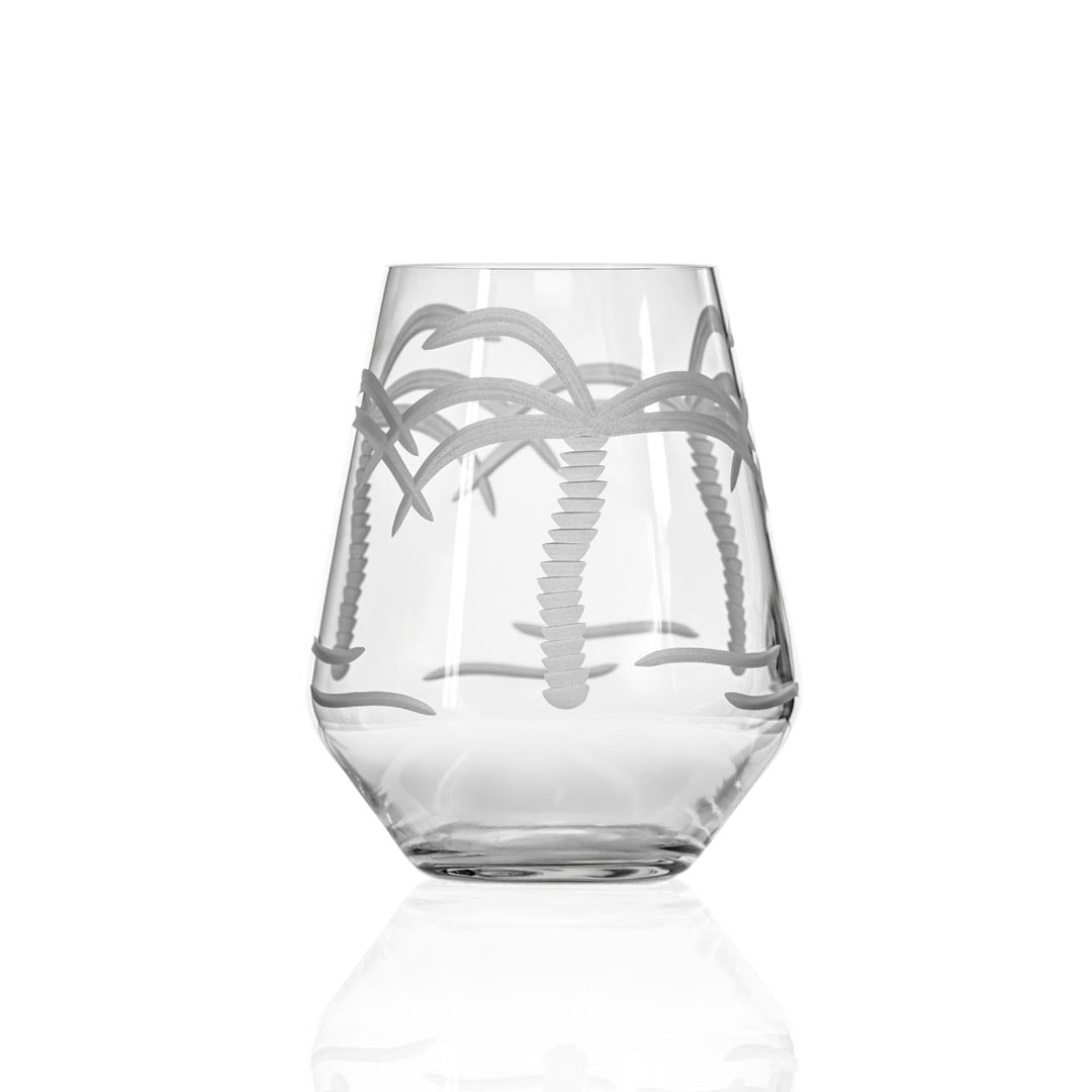 18oz Stemless Wine Tumbler Glass with Palm Tree Design - Set of 12 | Perfect for Beach Parties, Poolside Drinks & Summer Entertaining
