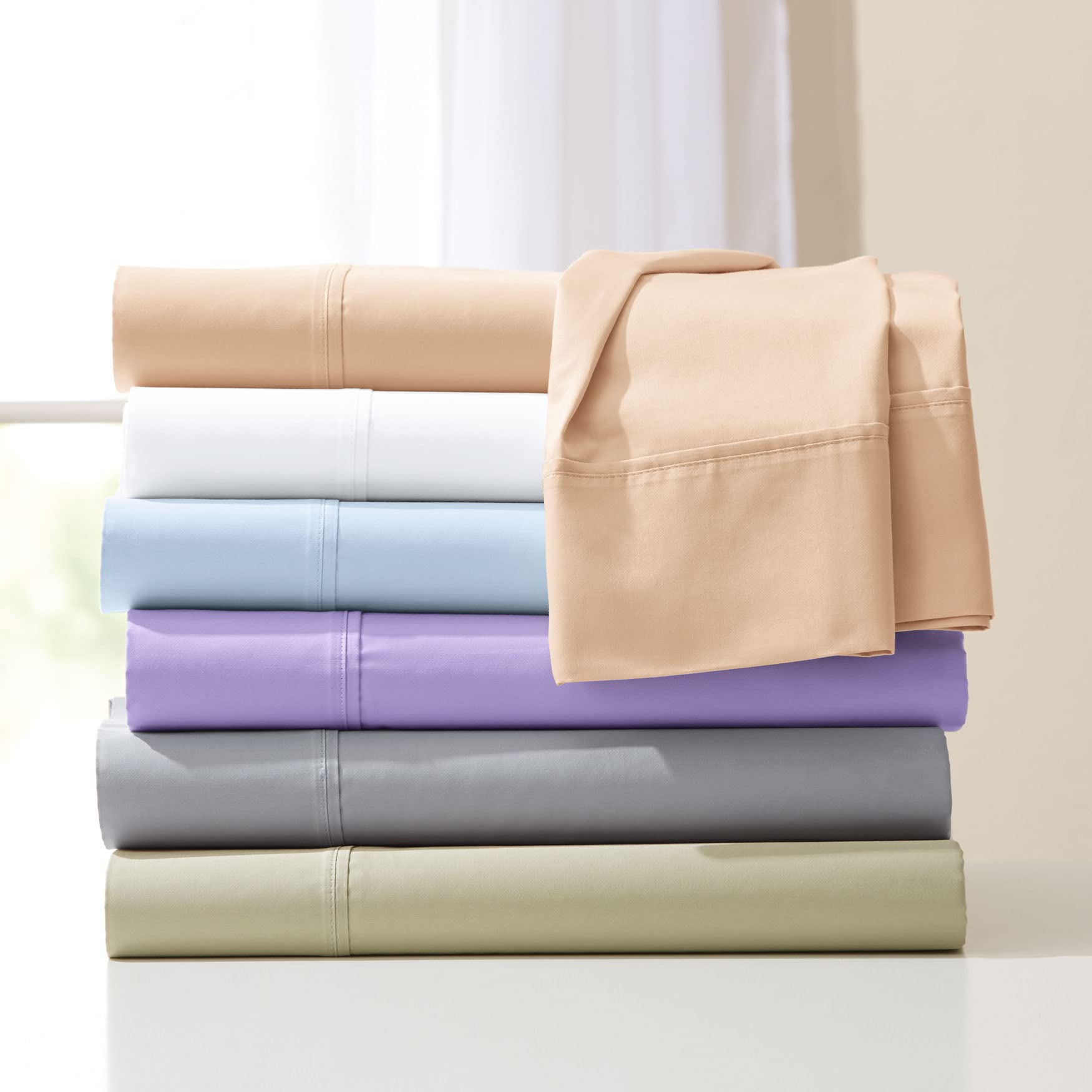 BrylaneHome Bed Tite 500-Thread Count Pure Cotton Sheet Set - Queen Size, Lilac Purple | Soft & Breathable Bedding for Comfortable Sleep | Perfect for Master Bedrooms, Guest Rooms & Dormitories