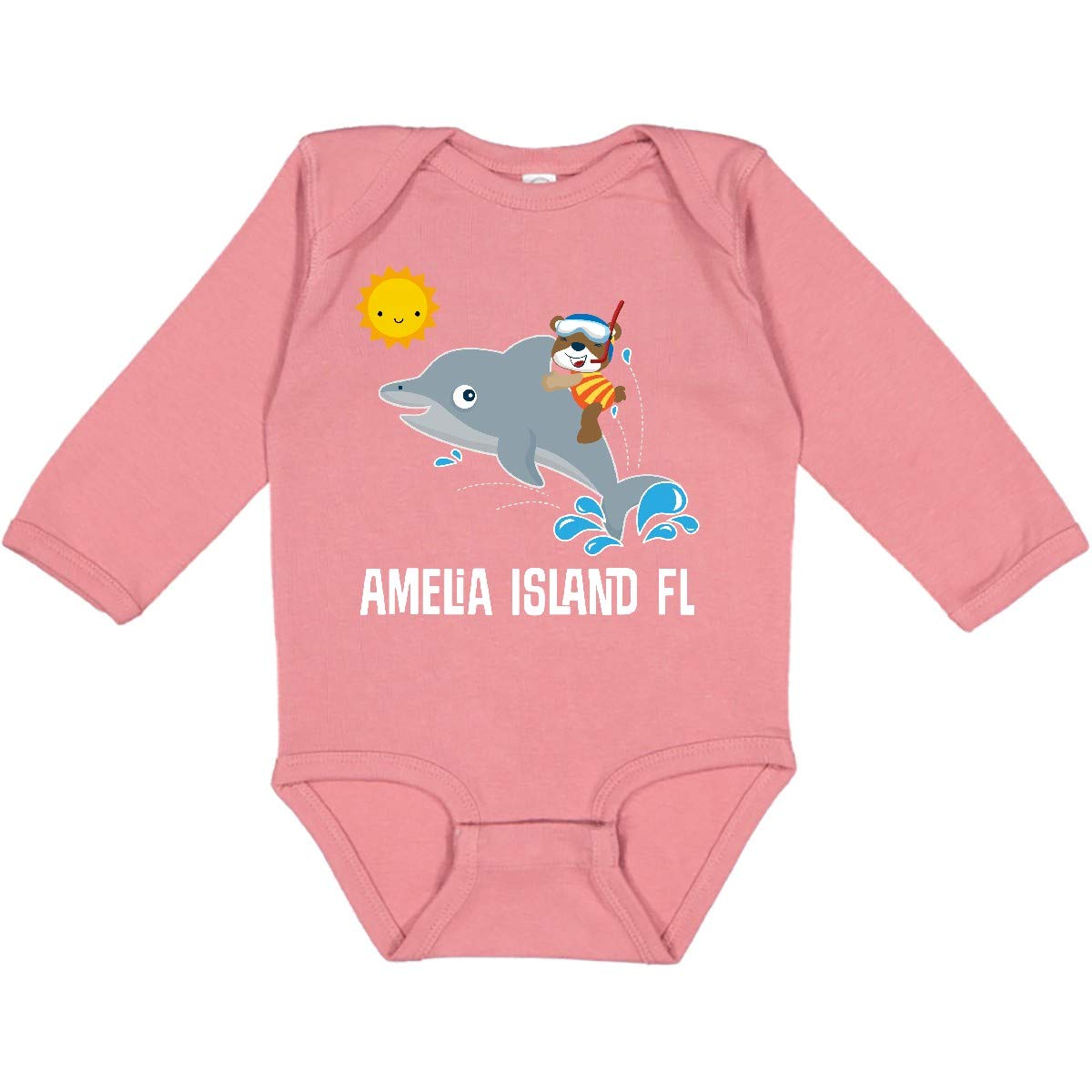 Inktastic Amelia Island Florida Long Sleeve Baby Bodysuit - Soft Cotton Creeper for Newborns & Infants - Perfect for Beach Trips, Family Photos & Casual Outings