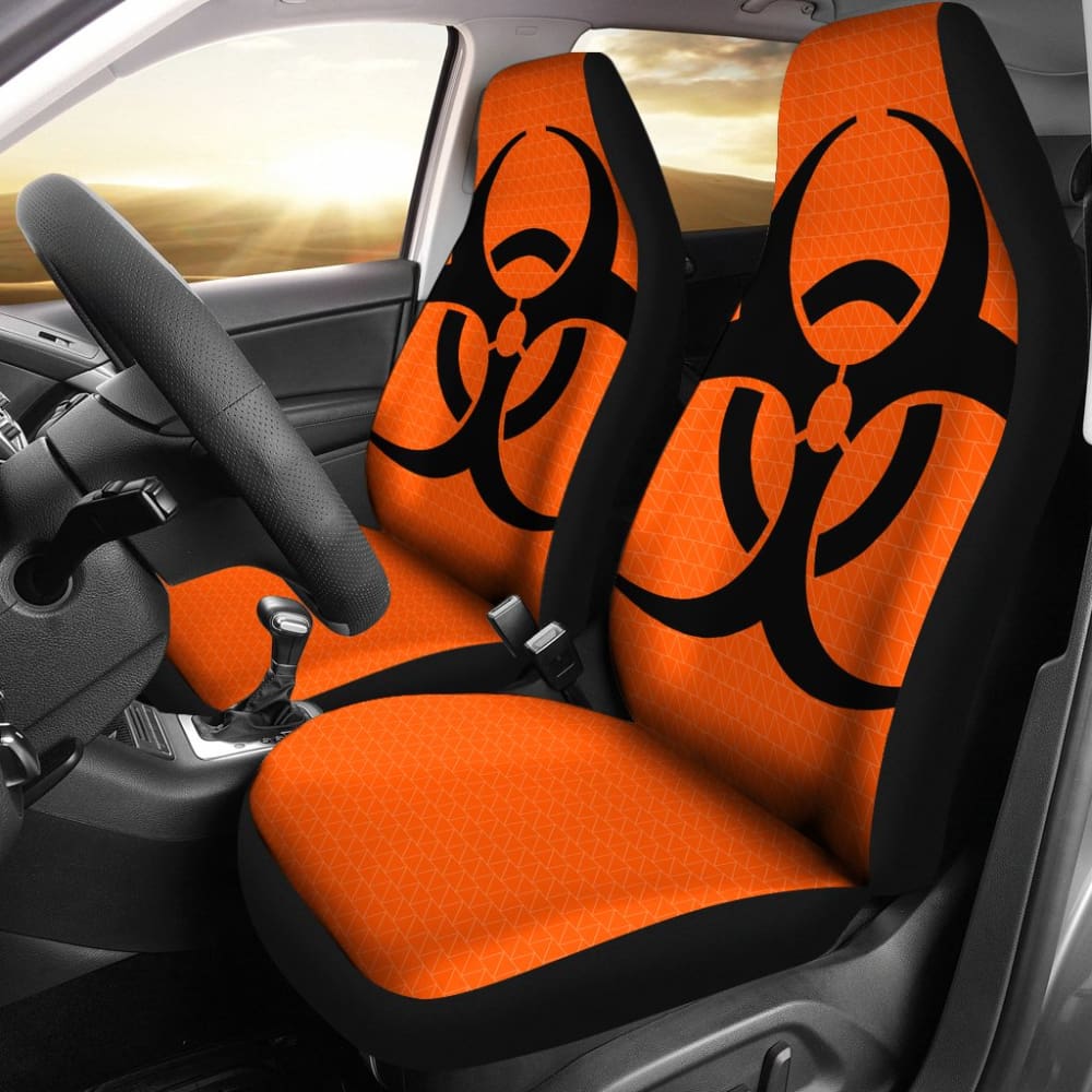 Black Biohazard Sign Orange Background Car Seat Covers - Waterproof & Non-Slip Auto Accessories for SUV, Truck, Sedan - Perfect for Road Trips, Commuting & Car Protection