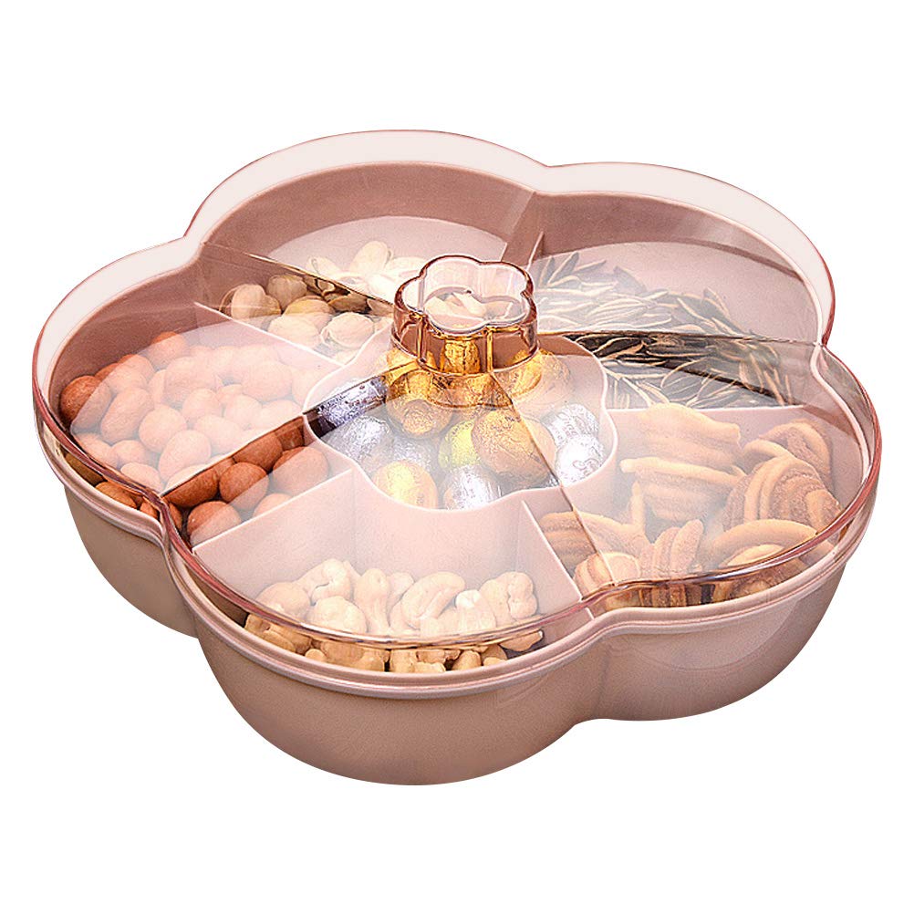 **Dimengya 6-Compartment Flower-Shaped Snack Storage Box with Transparent Lid - Candy, Nuts, Dried Fruit Serving Tray for Parties, Picnics & Home Organization**