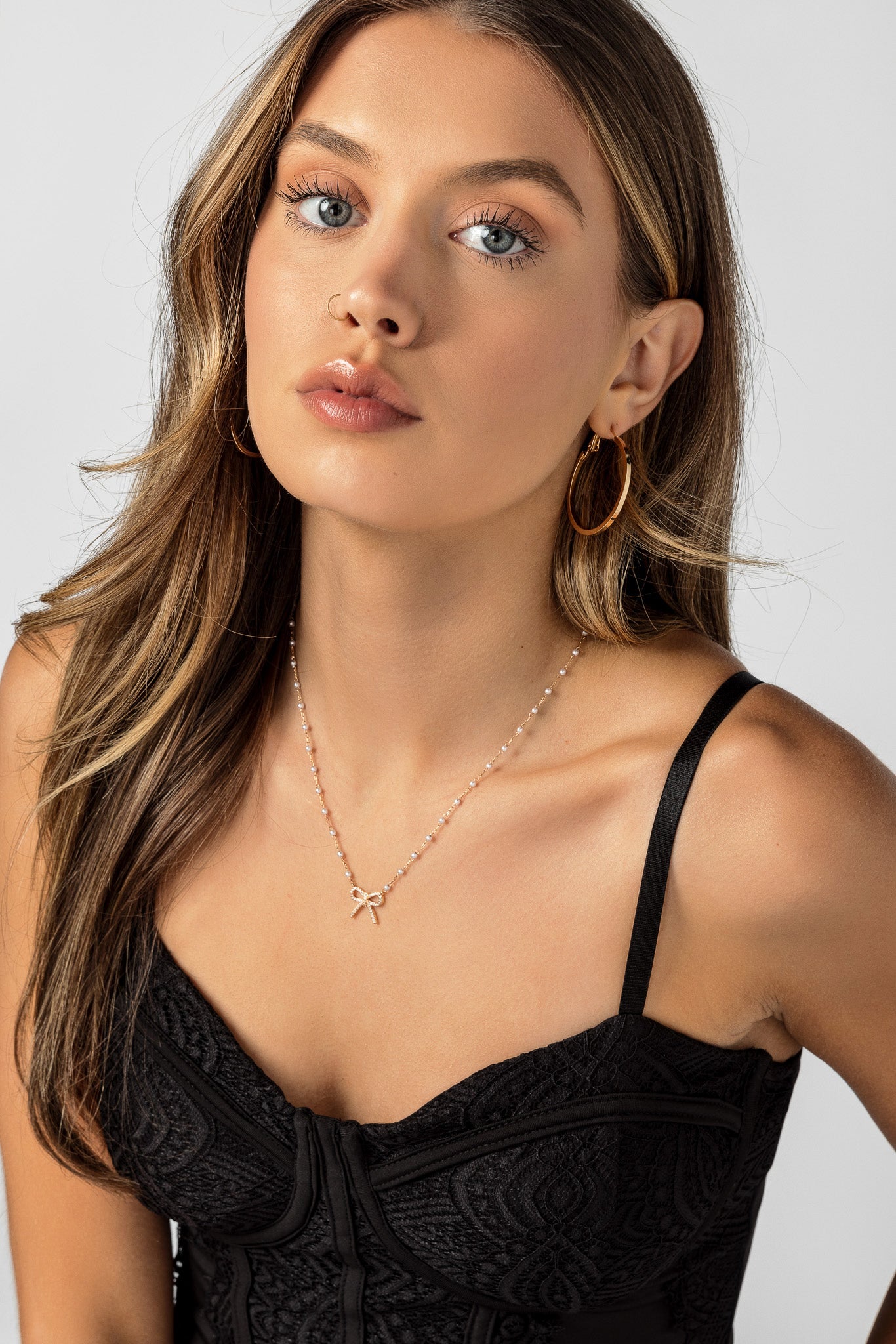 Elegant Gemstone Bow Necklace with Pearl Chain - Perfect for Weddings, Parties & Special Occasions