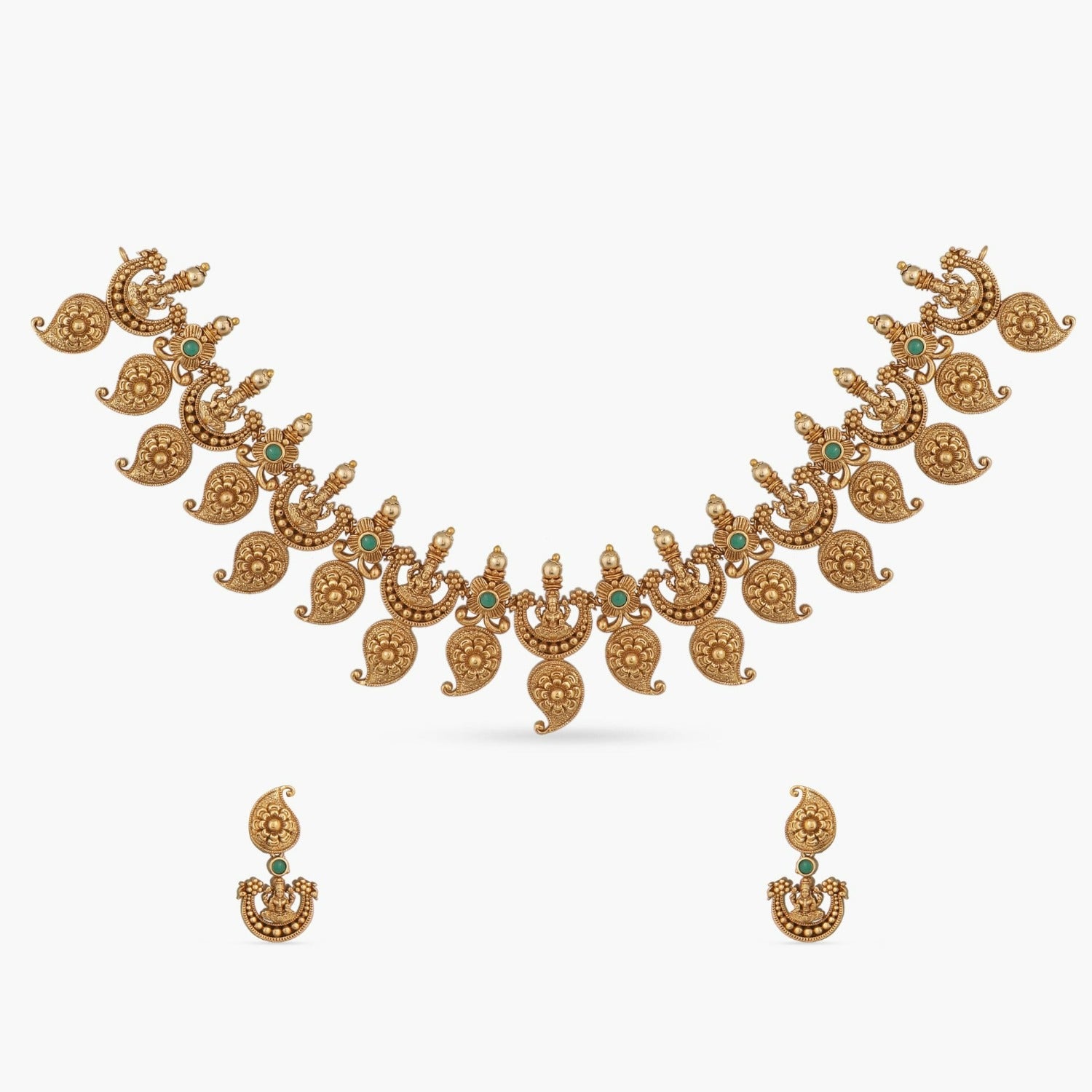 Exquisite Mango Motif Lakshmi Antique Temple Necklace Set | Handcrafted Indian Jewelry for Women | Perfect for Weddings, Festivals & Cultural Events