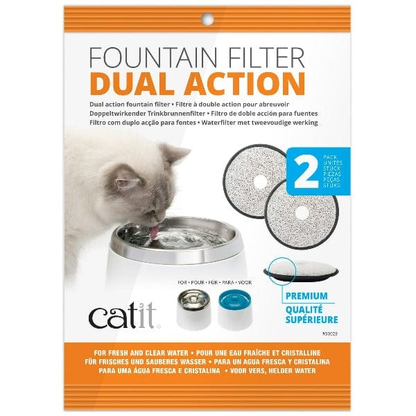 Catit Dual Action Cat Water Fountain Filters 2 Pack - Replacement Filters for Fresh, Clean Water - Perfect for Cat Drinking Fountains & Pet Hydration Stations