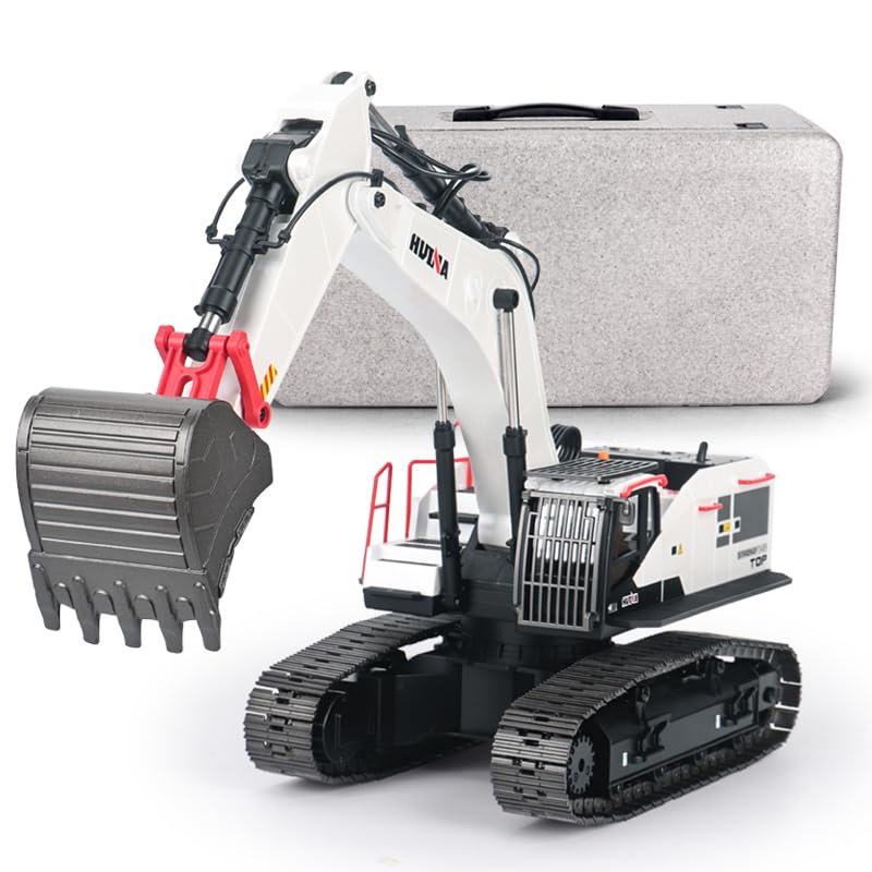 1/14 HUINA RC Metal Excavator Model 1594 - 22 Channel Radio Controlled Construction Toy with Ball Claw Bucket, LED Lights & Realistic Sound Effects | Perfect for Construction Enthusiasts, Collectors & Kids Outdoor Play