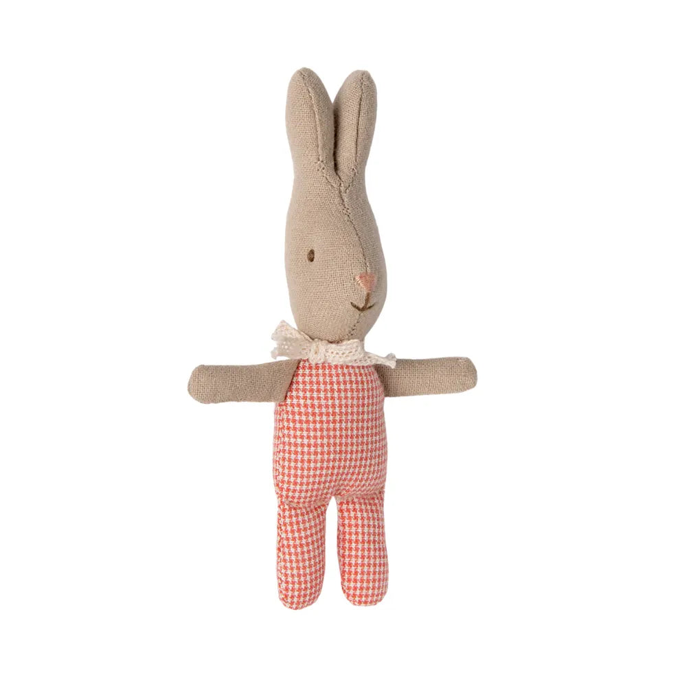 Maileg Baby Rabbit Plush Toy - Red Checkered Design | Soft Stuffed Animal for Kids, Nursery Decor, and Gift Ideas