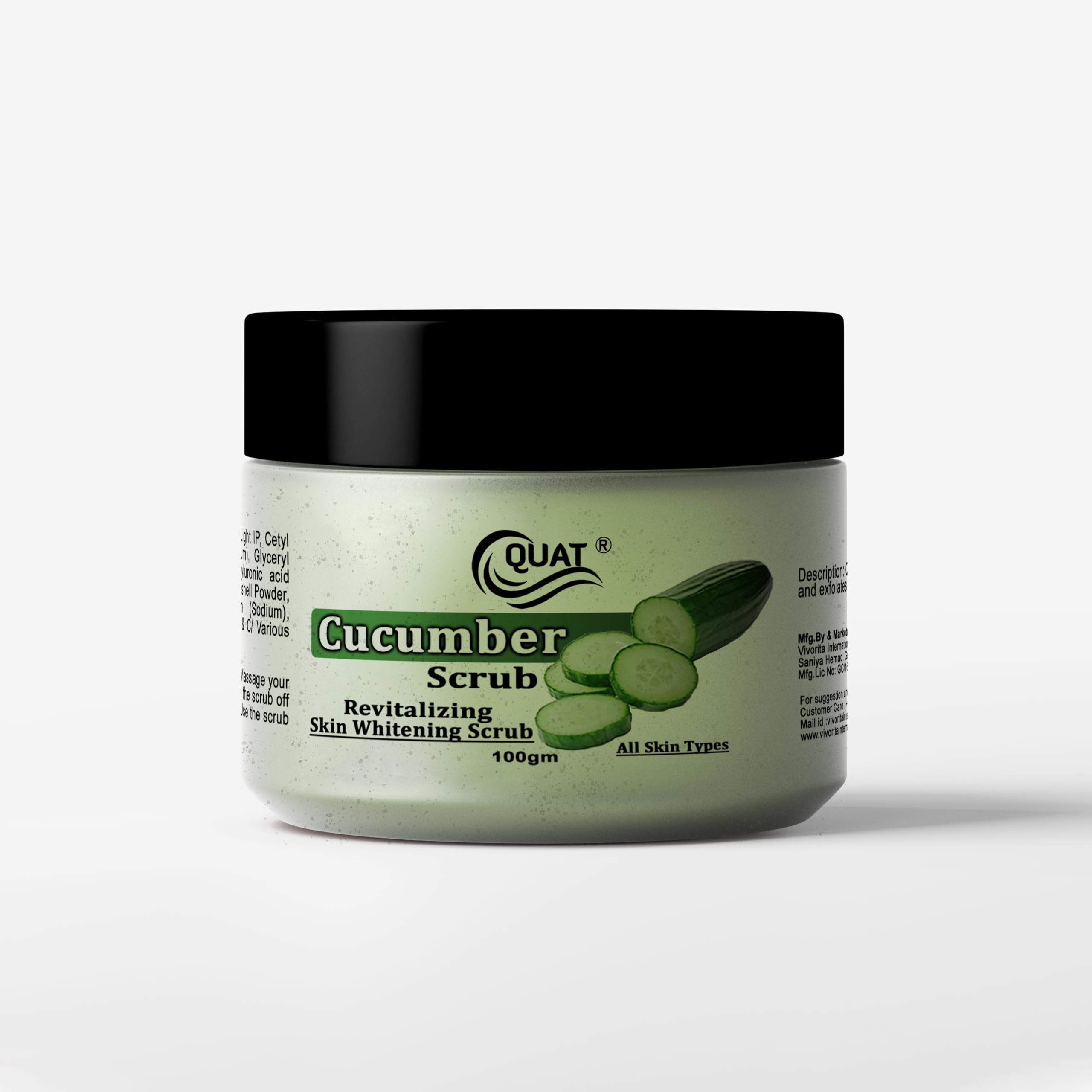 Quat Cucumber Face Scrub - Natural Exfoliator for Glowing Skin | Oily & Dry Skin Care | 100gm for Women & Men | Perfect for Daily Skincare Routine & Spa Days
