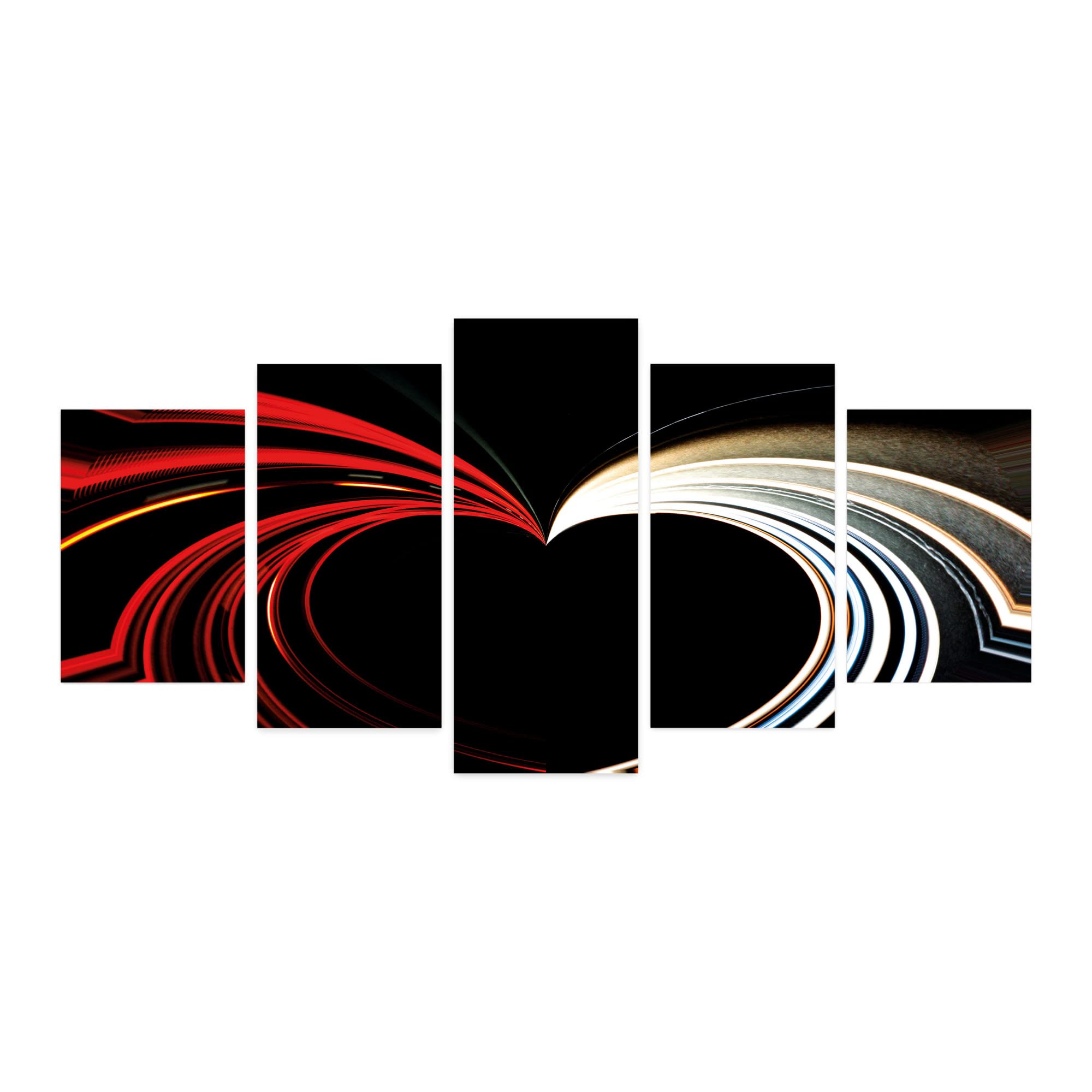 Ambesonne Abstract 5-Panel Acrylic Glass Wall Art - Modern Heart-Shaped Curved Lines Digital Print on Dark Background (60
