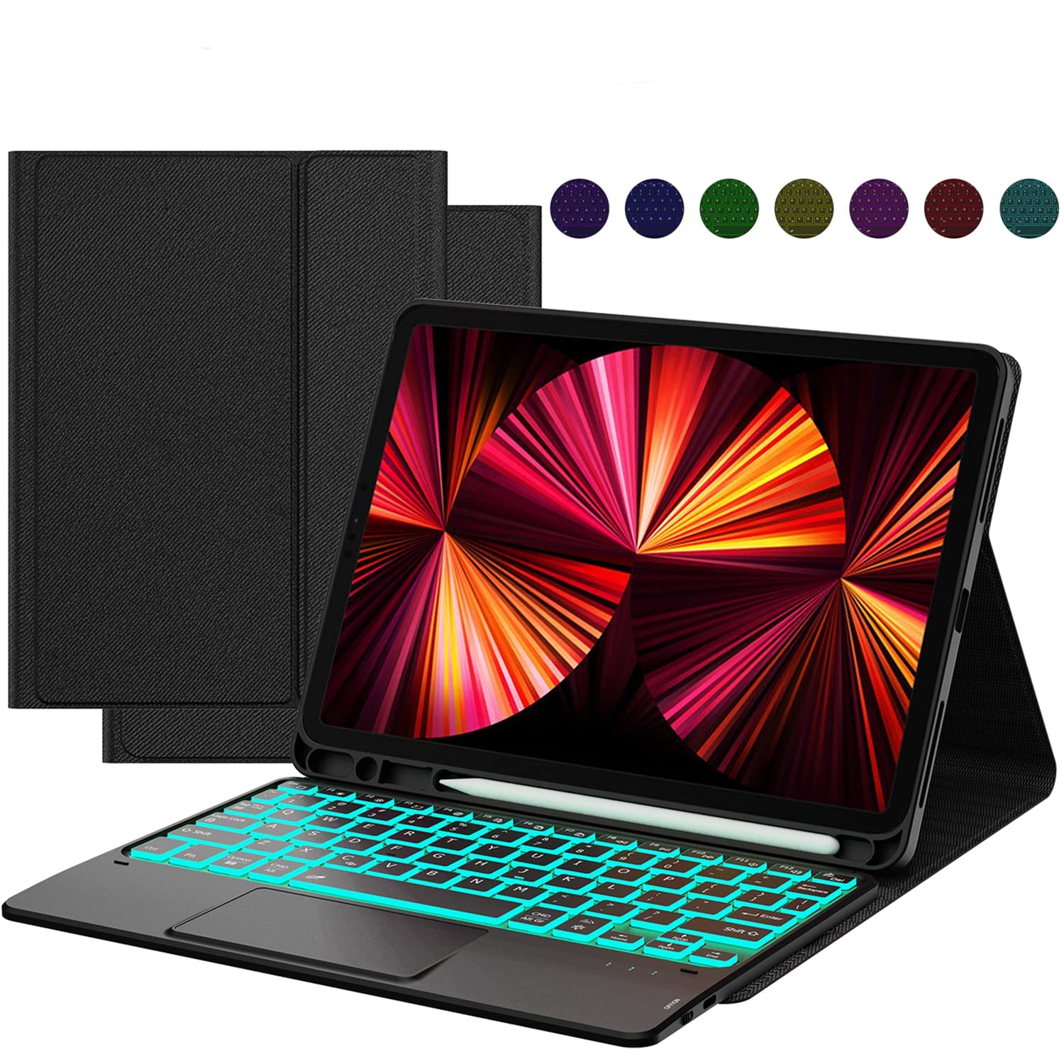DOMEUN iPad Pro 11 Inch Case with Detachable Bluetooth Keyboard - 7-Color Backlit, Touchpad & Pencil Holder - Protective Flip Stand Cover for iPad Pro 11