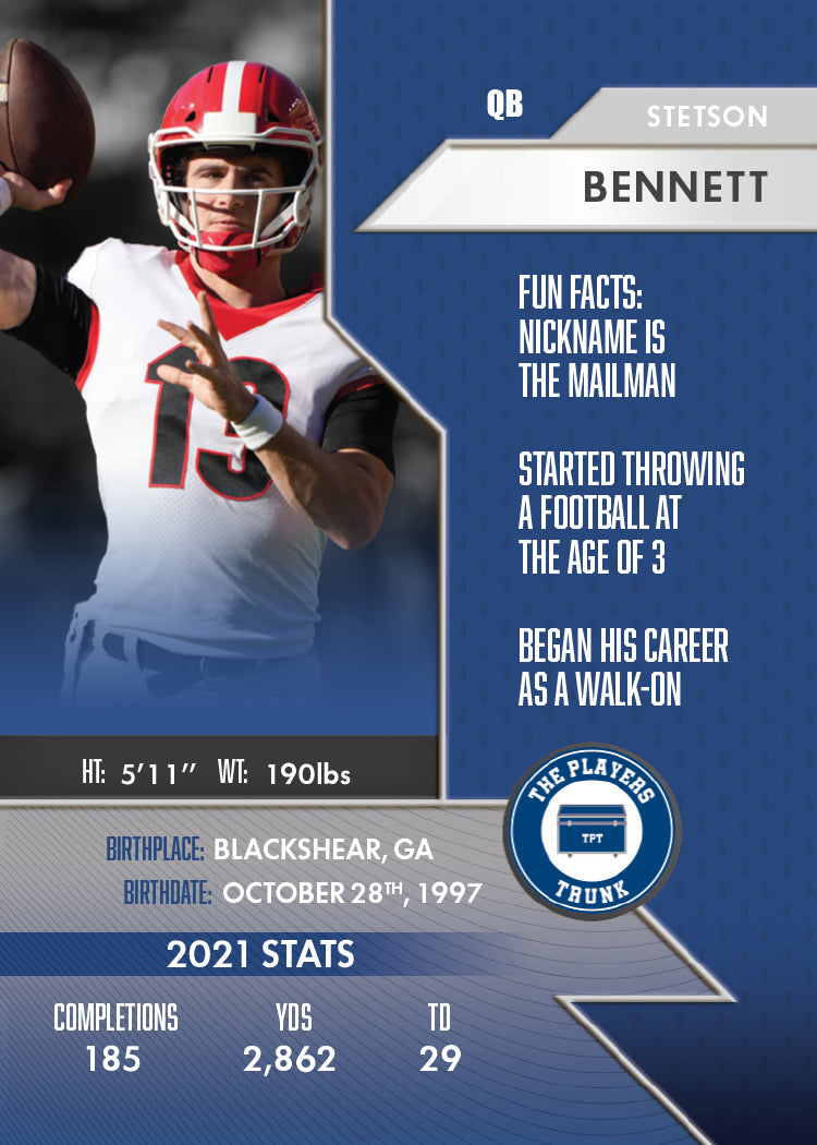 Stetson Bennett Signed Georgia Bulldogs Limited Silver Variation 1st Edition 2022 Trading Card - Authentic Collectible for Football Fans & Memorabilia Enthusiasts