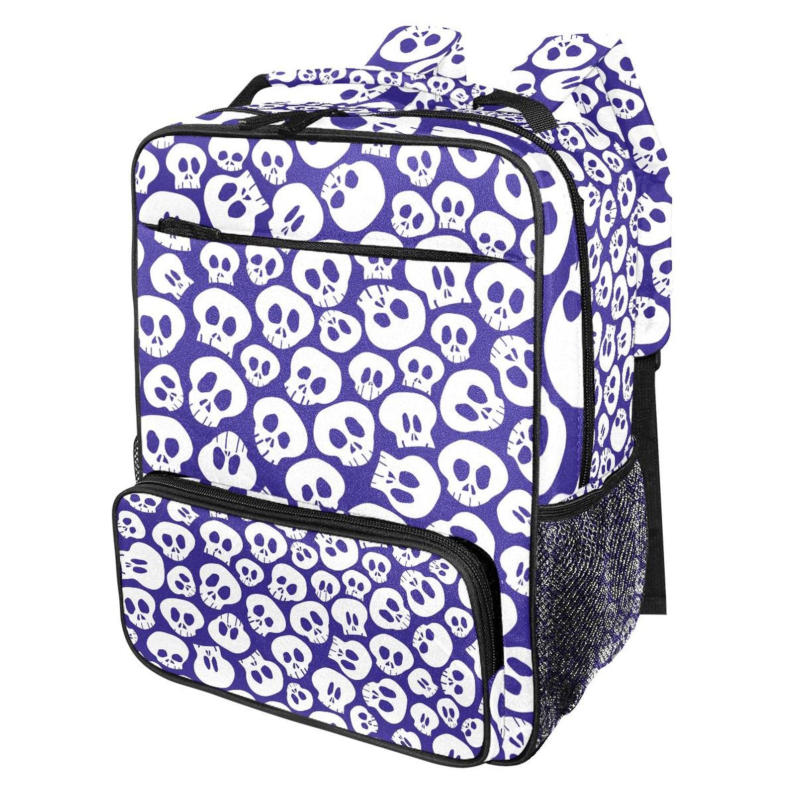 Lightweight Women's Backpack for Elementary School - White Skull Design Bookbag, Perfect for School, Travel & Daily Use