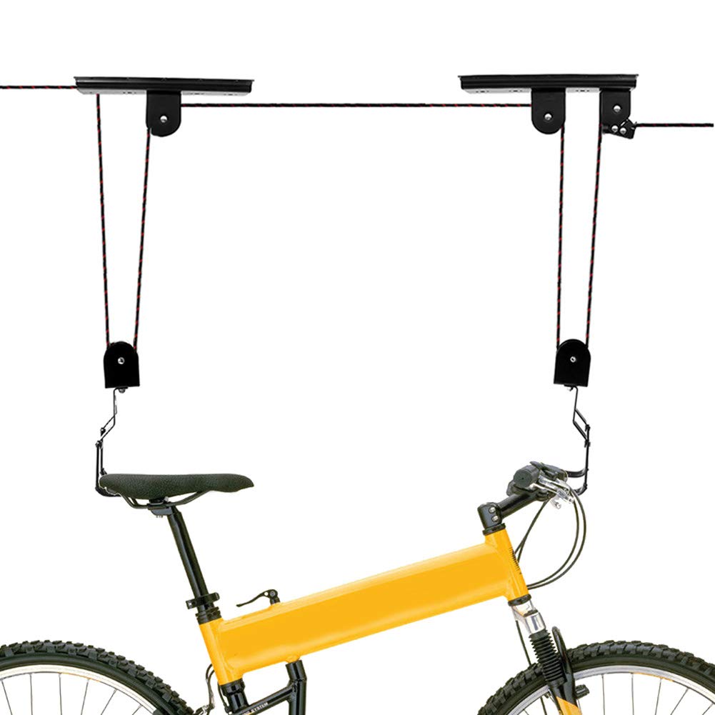 LINASHI Heavy Duty Bike Hanging Rack - Ceiling Mounted Bicycle Storage System with Pulley Hook for Garage, Shed or Home Organization - Perfect for Space Saving Bike Display & Vertical Storage