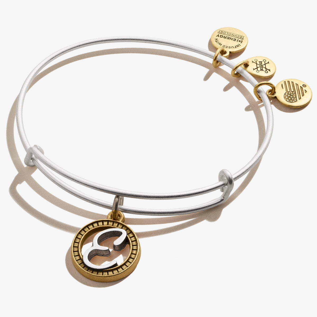 Initial E Charm Bangle - Two Tone Gold & Silver Adjustable Bracelet for Women, Perfect for Everyday Wear, Gifts & Special Occasions