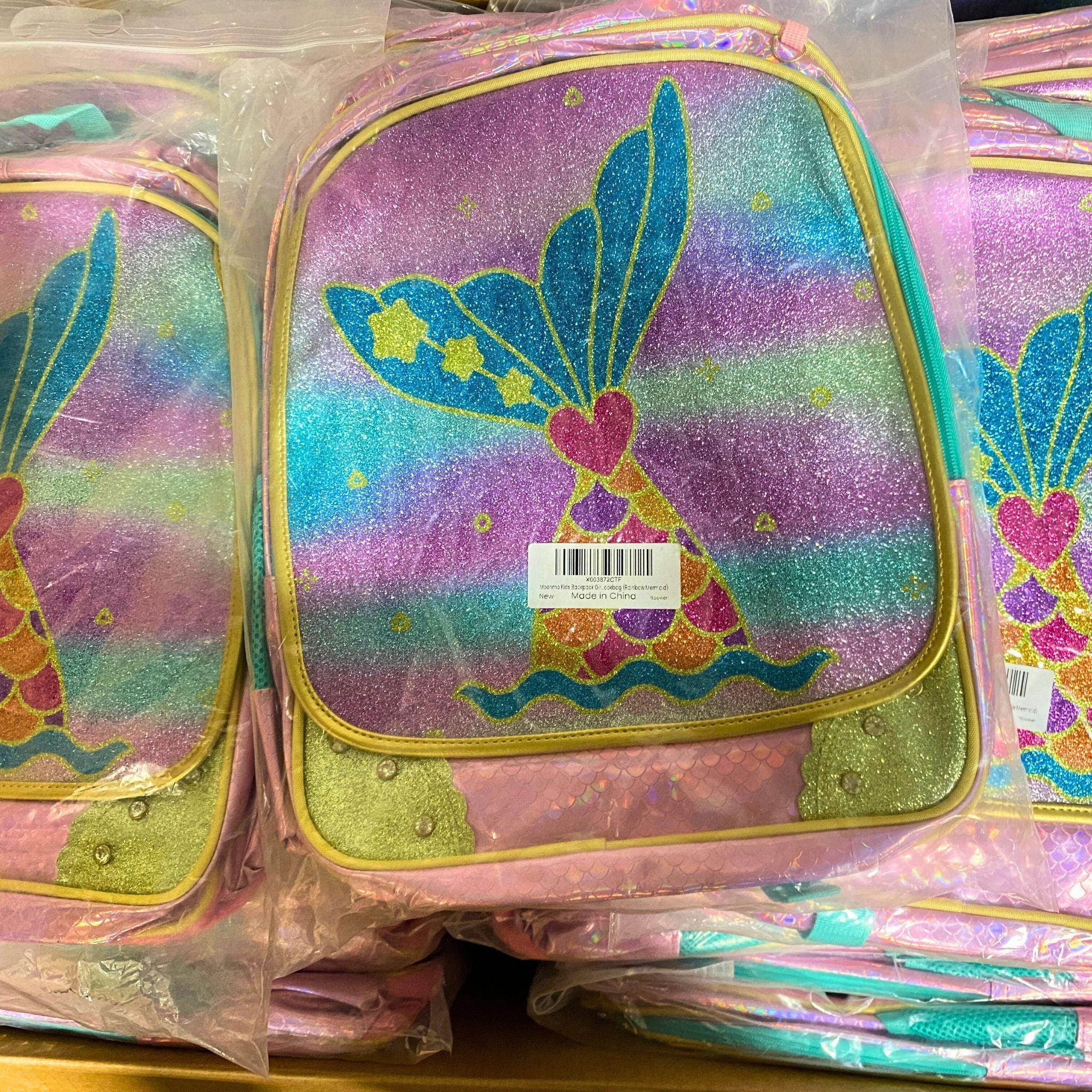 Moonmo Kids Backpack Girls School Bookbag - Rainbow Mermaid Design (24 Pack) - Perfect for School, Travel & Daily Use