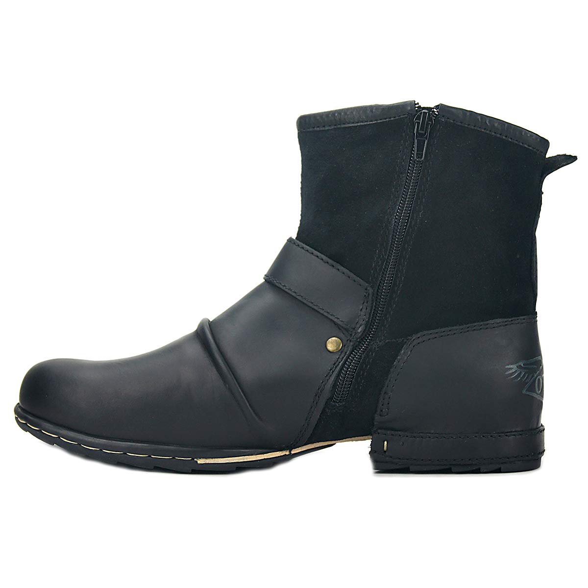 OSSTONE Women's Fashion Moto Boots - Leather Chukka Boots with Zipper, Casual Shoes MS-5008-1-US | Perfect for Motorcycle Riding, Street Style & Everyday Wear