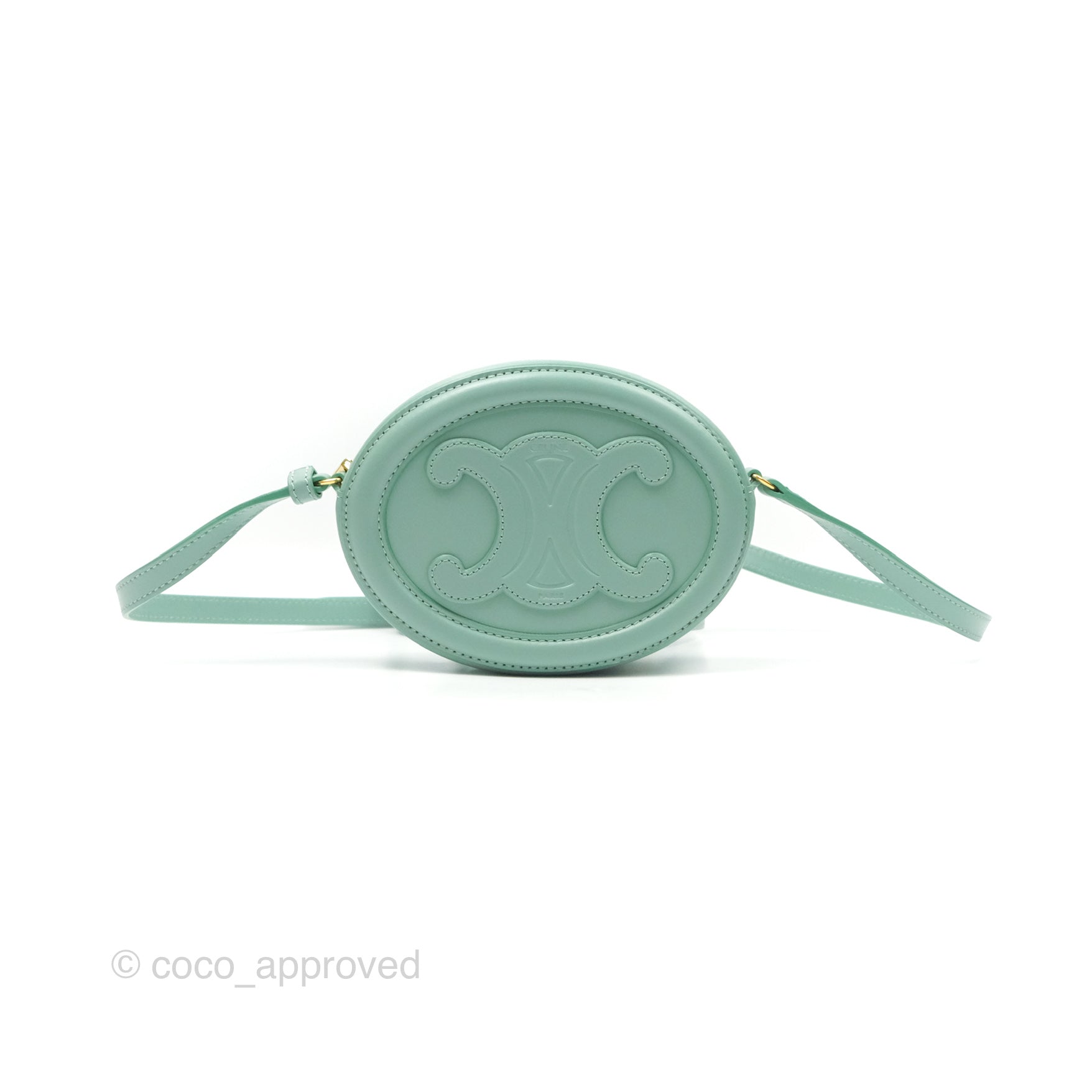 Celine Oval Bag Triomphe in Ice Mint Calfskin Leather - Luxury Crossbody Purse for Women, Perfect for Date Night & Evening Events