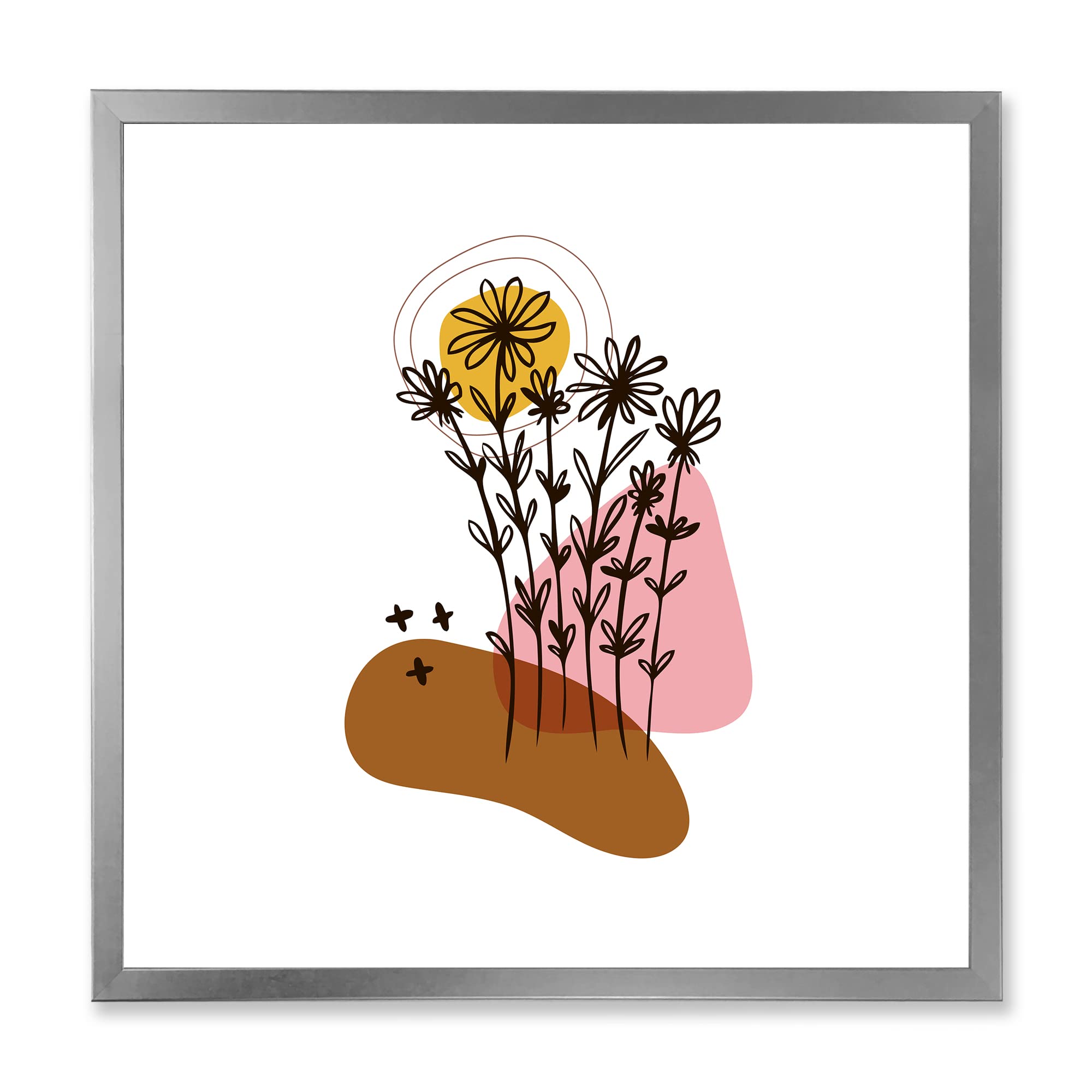 DesignQ Modern Abstract Floral Wall Art - Elementary Shapes & Botanical Prints Framed Canvas for Living Room, Bedroom & Office Decor