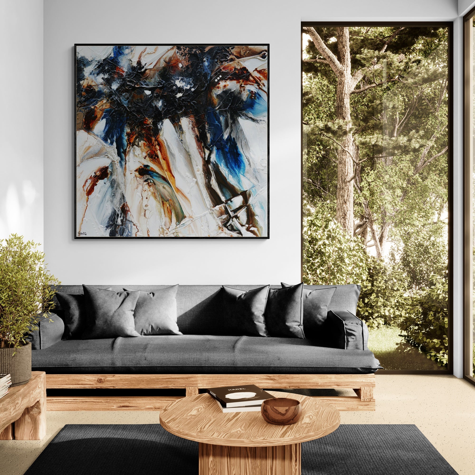 Denim Rush 150cm x 150cm Rustic Blue Textured Abstract Canvas Art - Modern Wall Decor for Living Room, Bedroom & Office