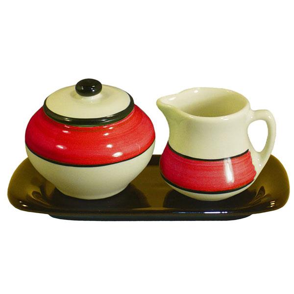 Elegant White and Red Sugar and Creamer Set with Spree Pattern - Perfect for Coffee, Tea, and Dessert Serving at Home or Cafes