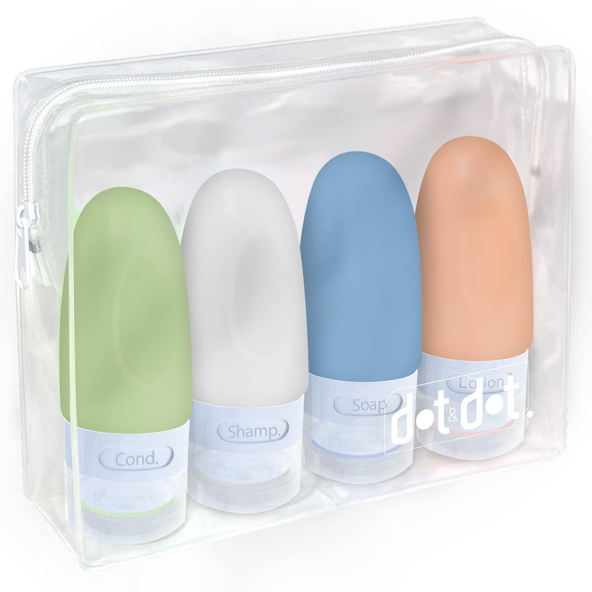 Dot&Dot Leak Proof Travel Bottles for Toiletries - 4 Pack Silicone Travel Toiletry Containers - TSA Approved 1 oz Shampoo & Conditioner Bottles with Quart Bag - Perfect for Air Travel, Gym & Vacation Essentials