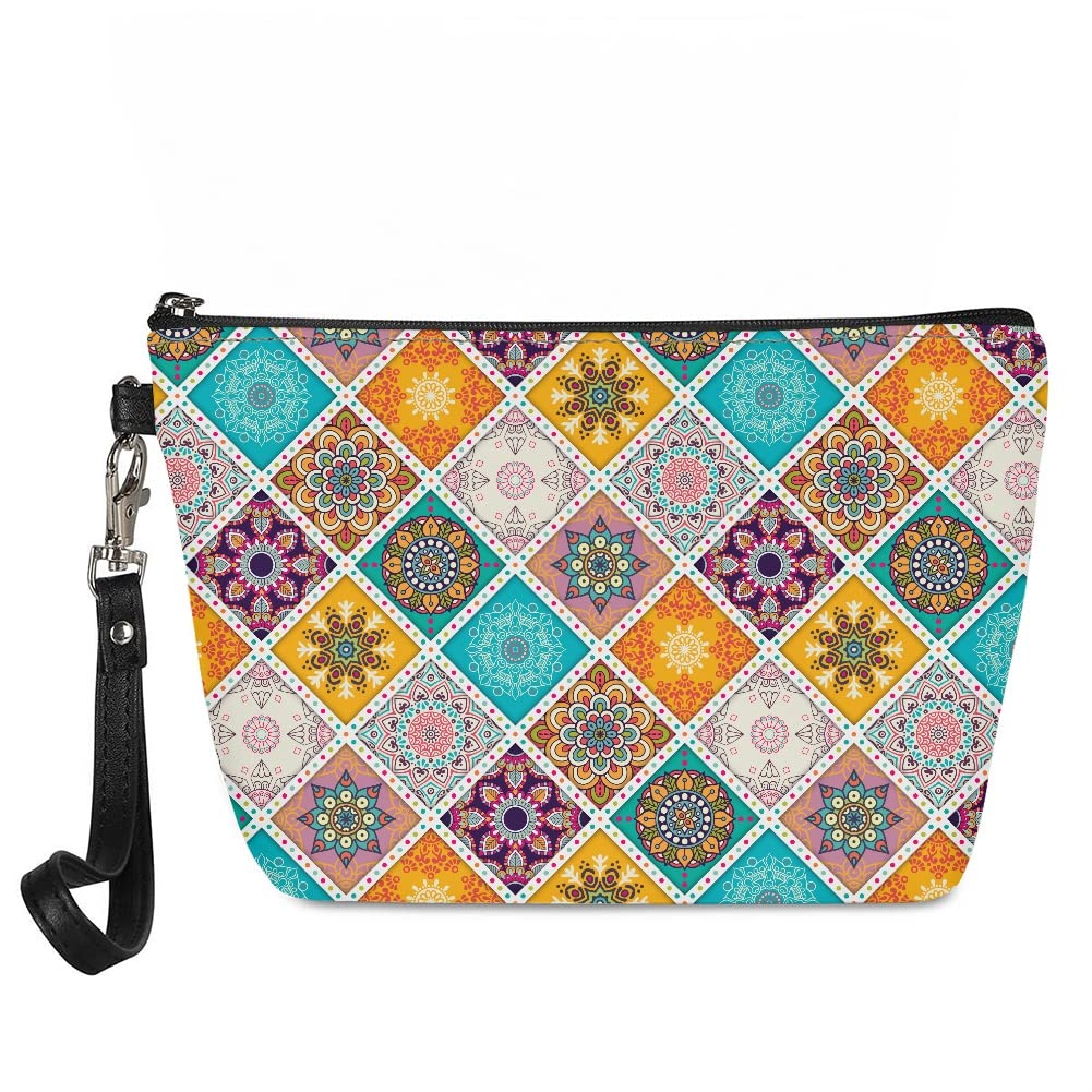 GLUDEAR Women's Bohemian Mandala Flower Cosmetic Bag - Waterproof Makeup Pouch for Travel, Toiletry & Accessories Organizer - Geometric Mandala Design - Perfect for Vacation, Gym & Daily Essentials Storage