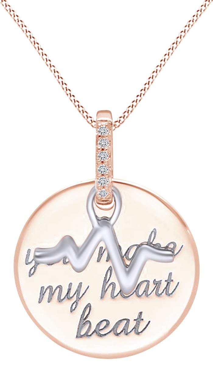 10K White Gold Heartbeat Pendant Necklace with Round Cut Natural White Diamond Accents - Perfect for Anniversaries, Valentine's Day & Romantic Gifts