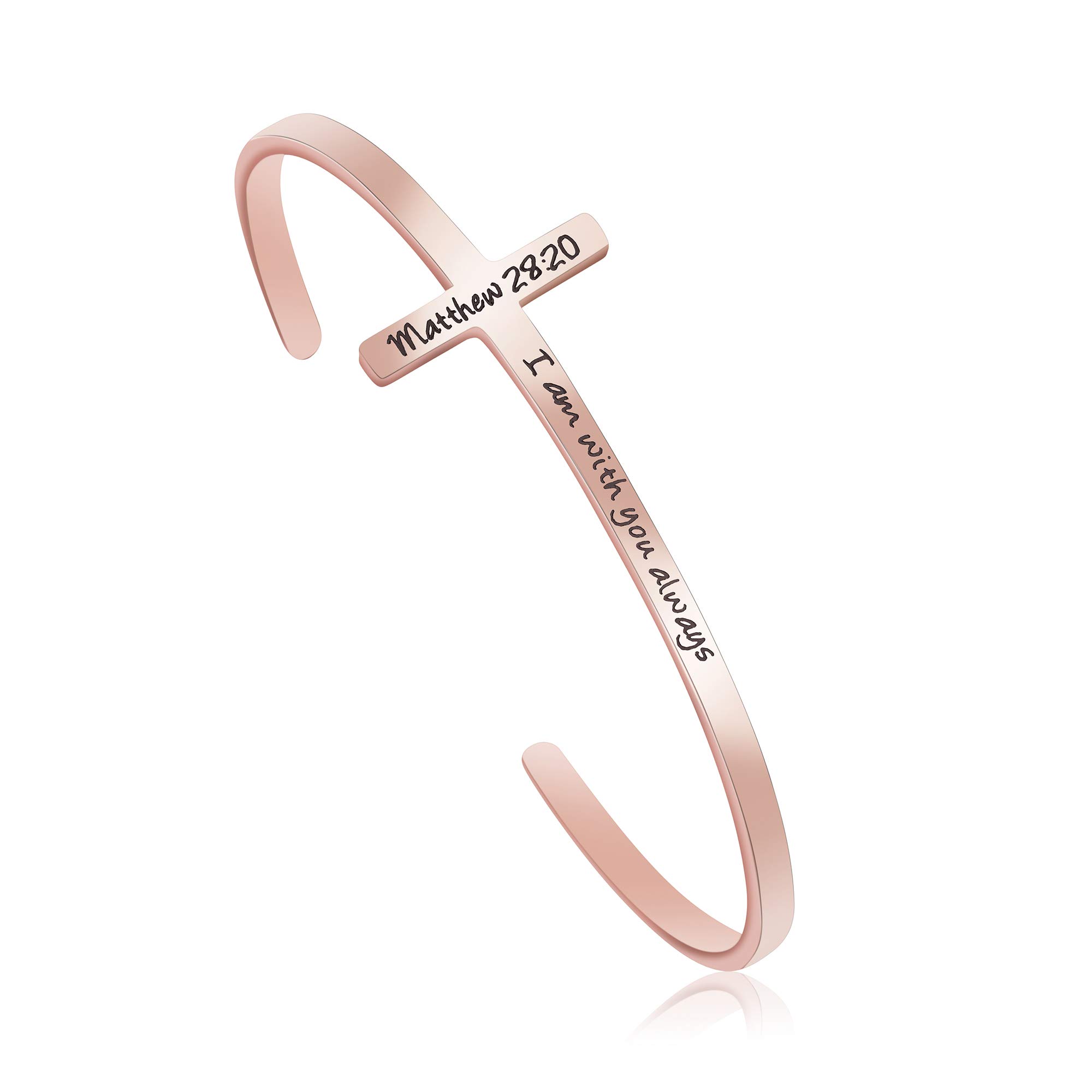 Rose Gold Christian Cross Bracelet for Women - Baptism, Birthday & Christmas Gift