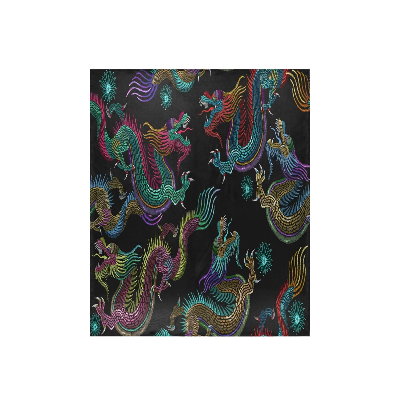 Blueangle Classic Embroidery Asian Dragon Blanket - Super Soft & Warm Fleece Throw (50x60 Inches) | Lightweight All-Season Cozy Blanket for Bed, Sofa, or Gift | Easy Care & Machine Washable | Perfect for Home Decor, Movie Nights & Winter Comfort