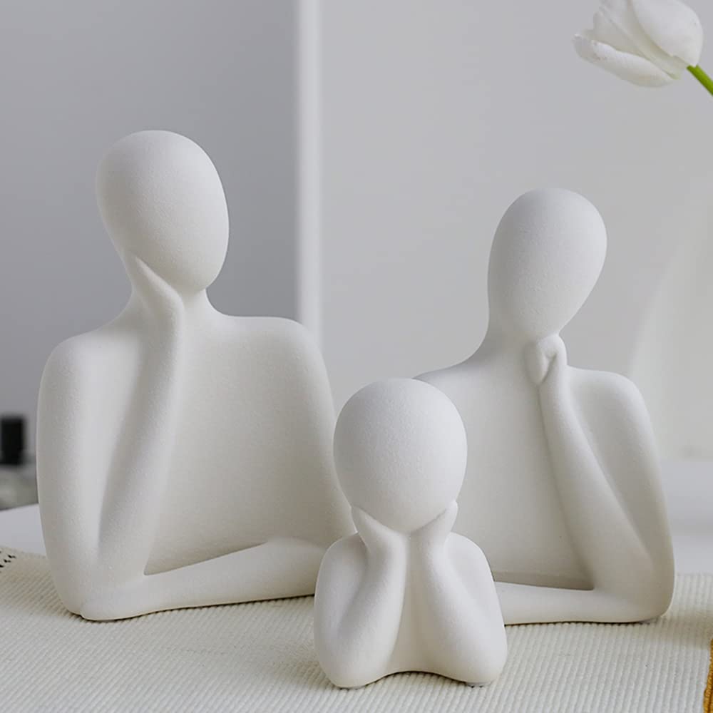 BUTILIVEEN Family of 3 Statue - Ceramic Thinker Style Sculpture for Home Decor | Thoughtful Gift for Family, Art Lovers & Christmas | Perfect for Bookshelf, Office Desk & Living Room Display