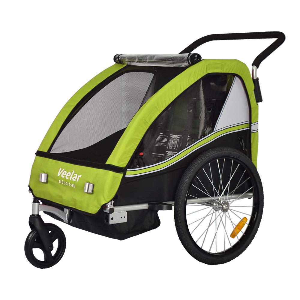 Veelar 2-in-1 Bike Trailer & Stroller - Double Seat Bicycle Carrier for Toddlers & Kids - Perfect for Cycling, Jogging and Family Outdoor Adventures