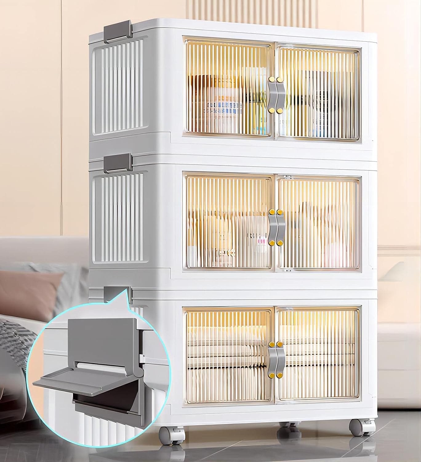 IMHO 132QT Stackable Storage Bins with Lids, Doors & Wheels - 32 Gallon Collapsible Plastic Storage Containers (3 Pack) - Perfect for Closet Organization, Home Storage & Moving Supplies