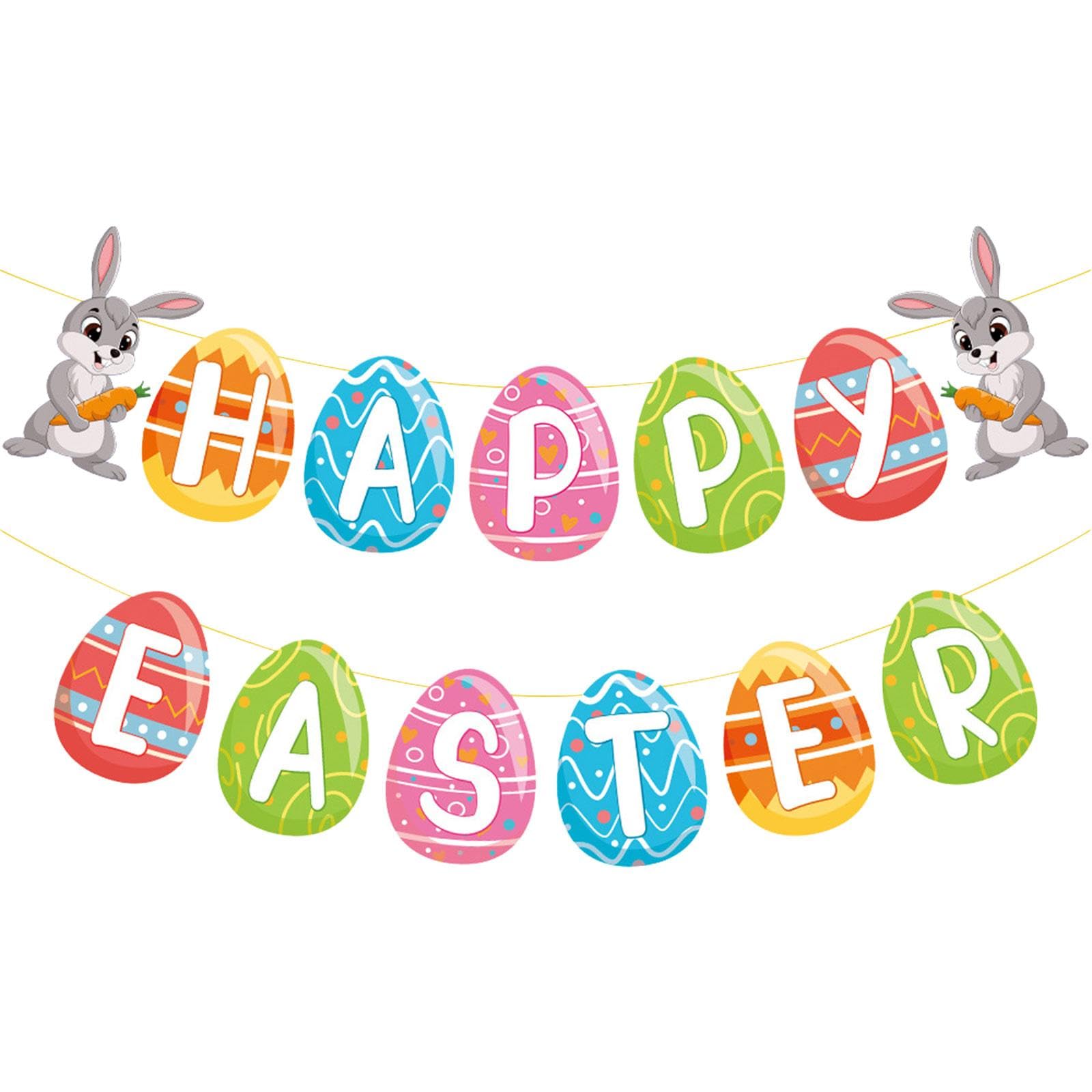 Amagogo Happy Easter Banner - DIY Easter Egg Bunny Art Flag with Rabbit & Carrot Design - Easter Party Decorations for Kids, Porch & Photo Props - Perfect for Easter Celebrations, Home Decor & Spring Festivities