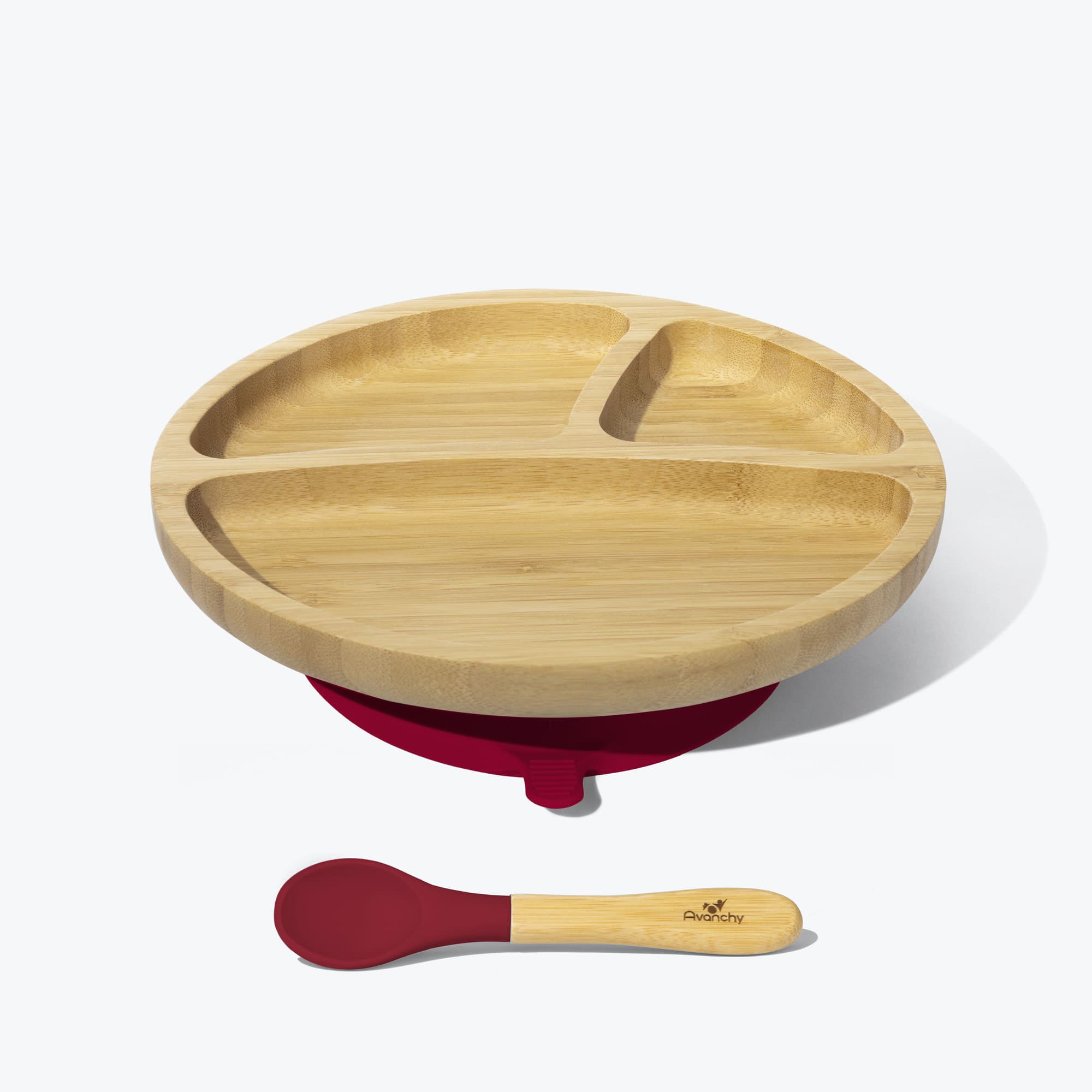 Avanchy Bamboo Suction Toddler Plate and Spoon Set - Eco-Friendly, BPA-Free Baby Feeding Dish with Strong Suction Base - Perfect for High Chairs, Travel, and Mess-Free Meals (Magenta)