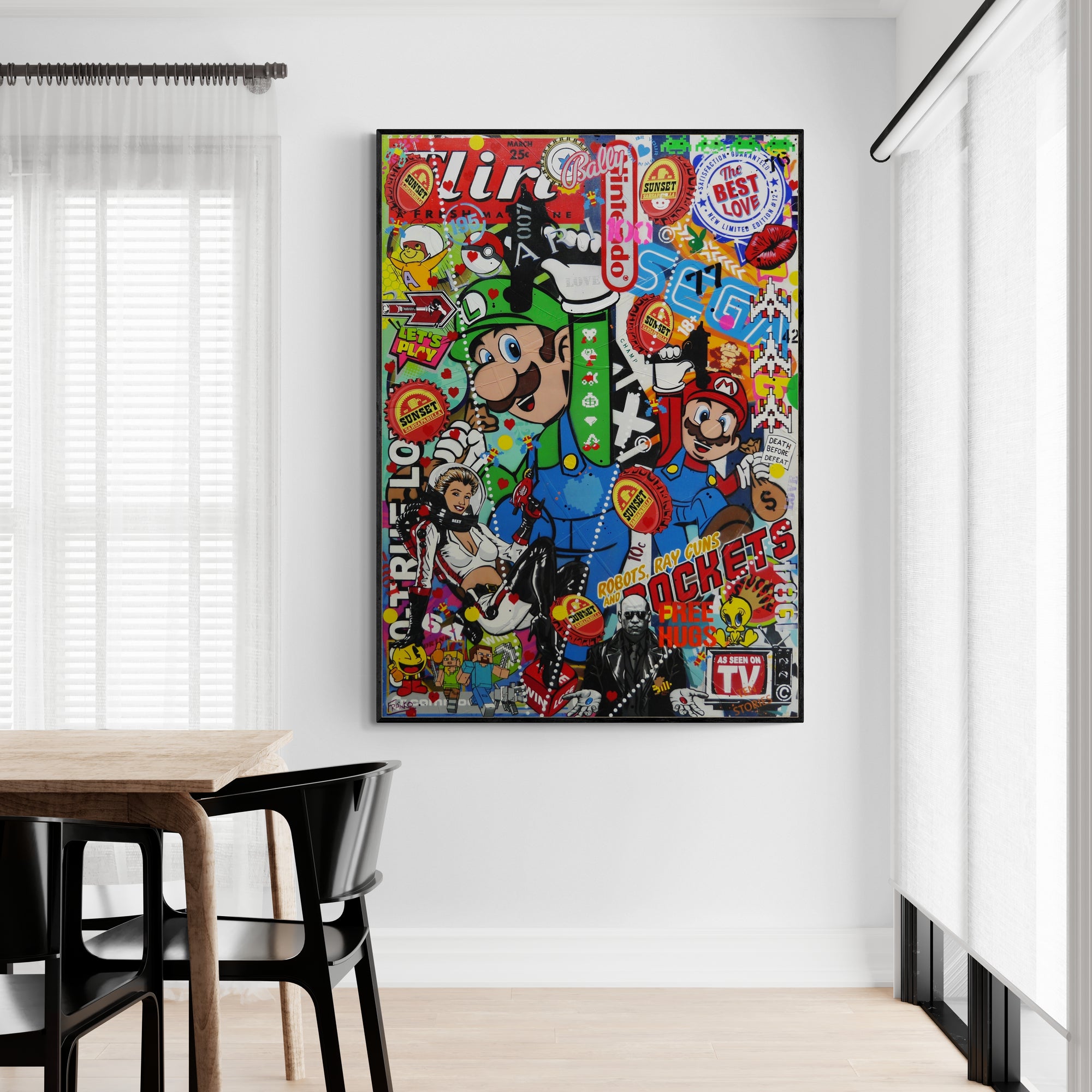 100cm x 140cm Italian Bandits Textured Urban Pop Art Canvas Painting - Modern Wall Decor for Living Room, Bedroom & Office