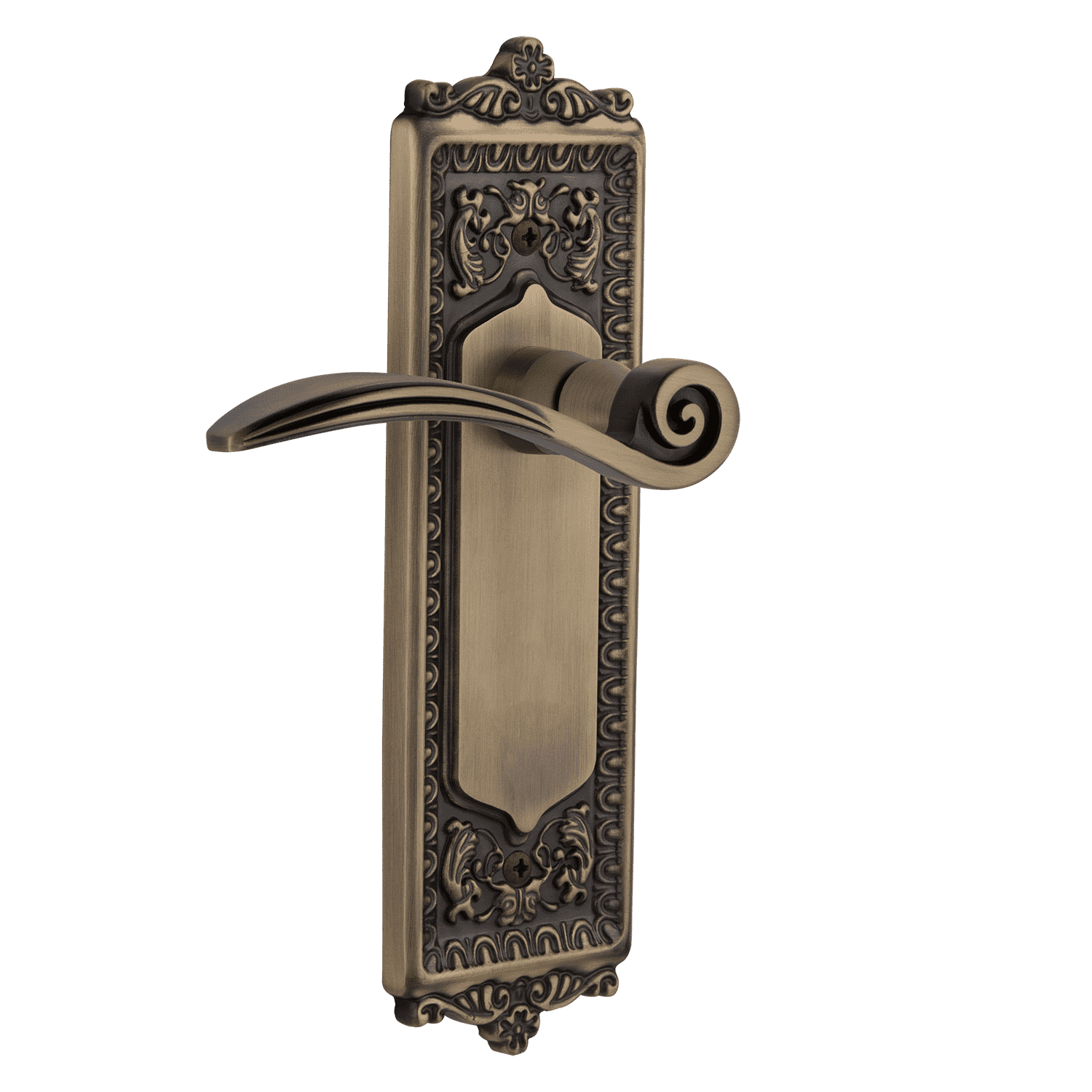 Antique Brass Egg & Dart Long Plate with Swan Lever - Elegant Cabinet Hardware for Vintage Style Kitchens & Bathrooms