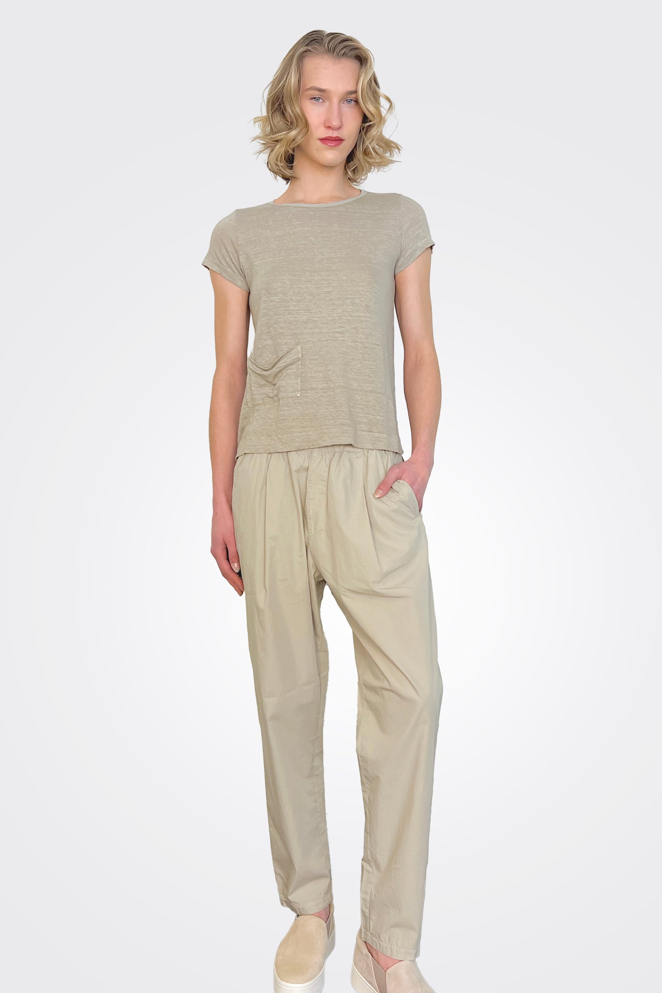 Stretch Cotton Waist Trousers for Women - Comfortable High Waist Pants with Elastic Band - Pearl Grey - Perfect for Office, Travel & Casual Wear
