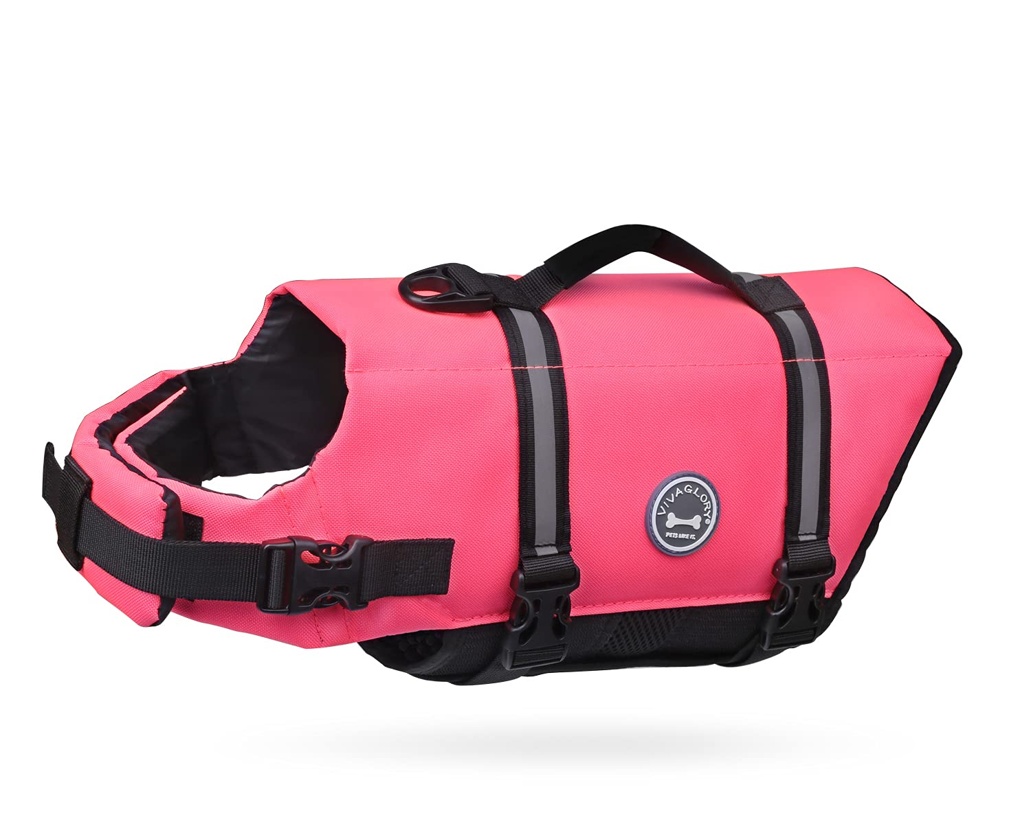 VIVAGLORY Ripstop Dog Life Jacket - Small/Medium/Large Sizes - High Visibility & Buoyancy Swimming Vest for Boating, Paddleboarding & Water Safety - Bright Pink Pet Safety Gear for Dogs